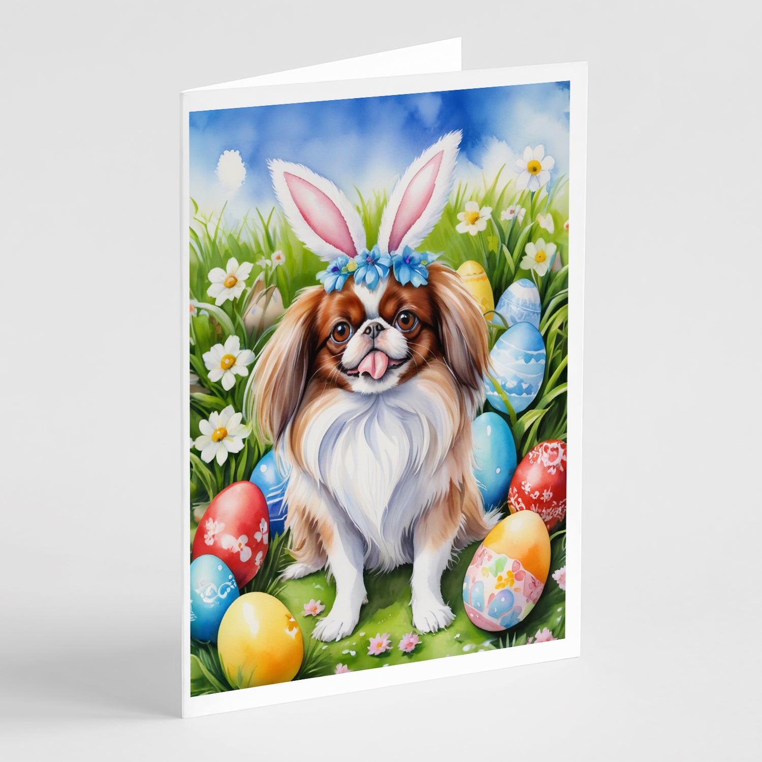 Buy this Japanese Chin Easter Egg Hunt Greeting Cards Pack of 8