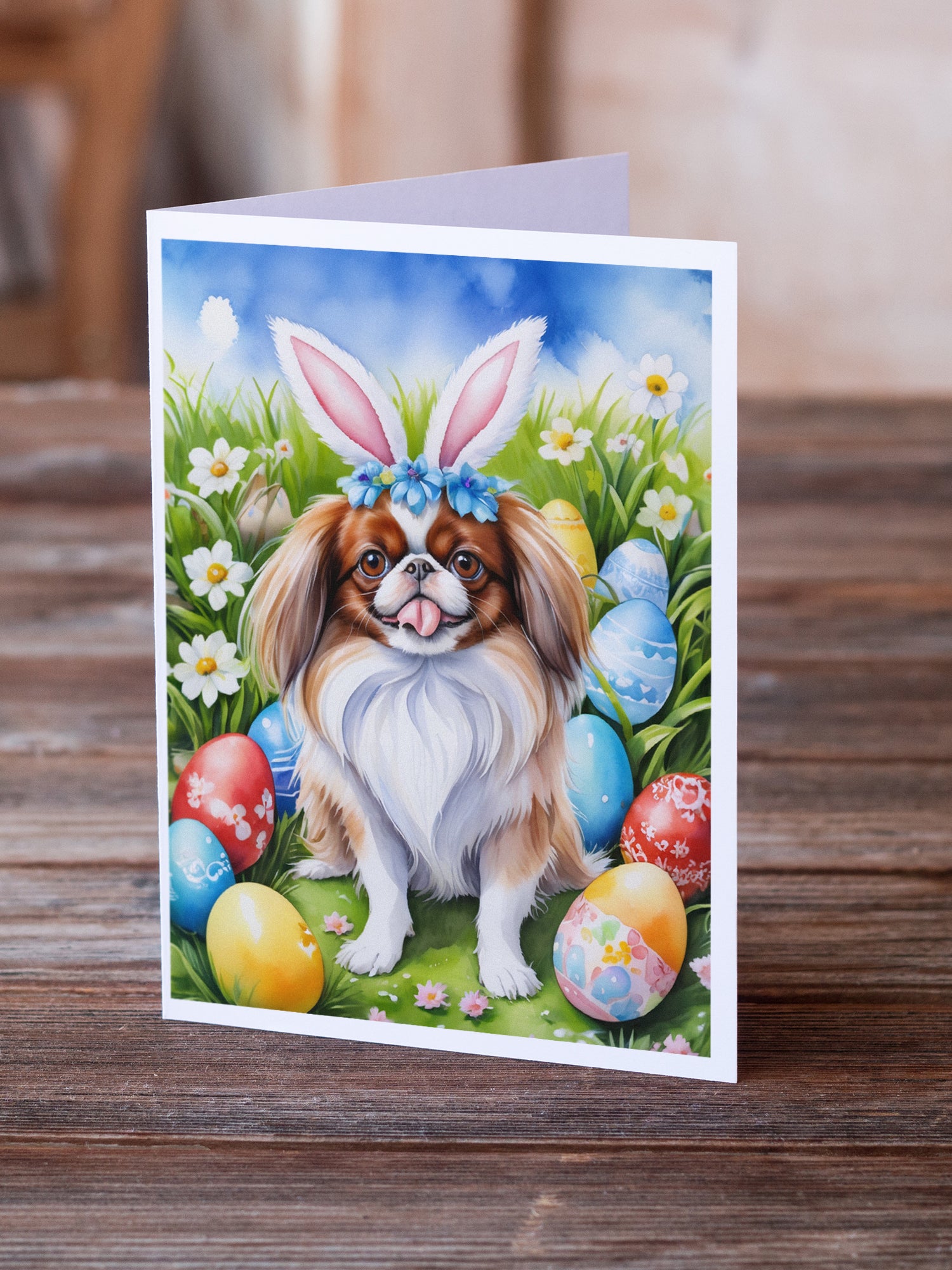 Buy this Japanese Chin Easter Egg Hunt Greeting Cards Pack of 8