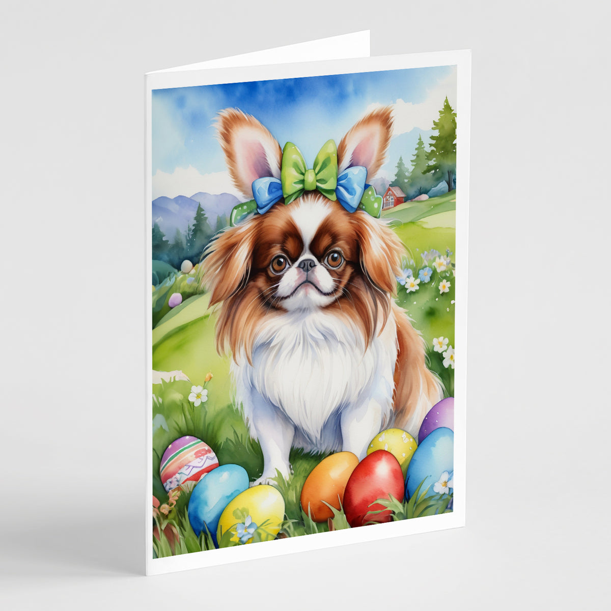 Buy this Japanese Chin Easter Egg Hunt Greeting Cards Pack of 8