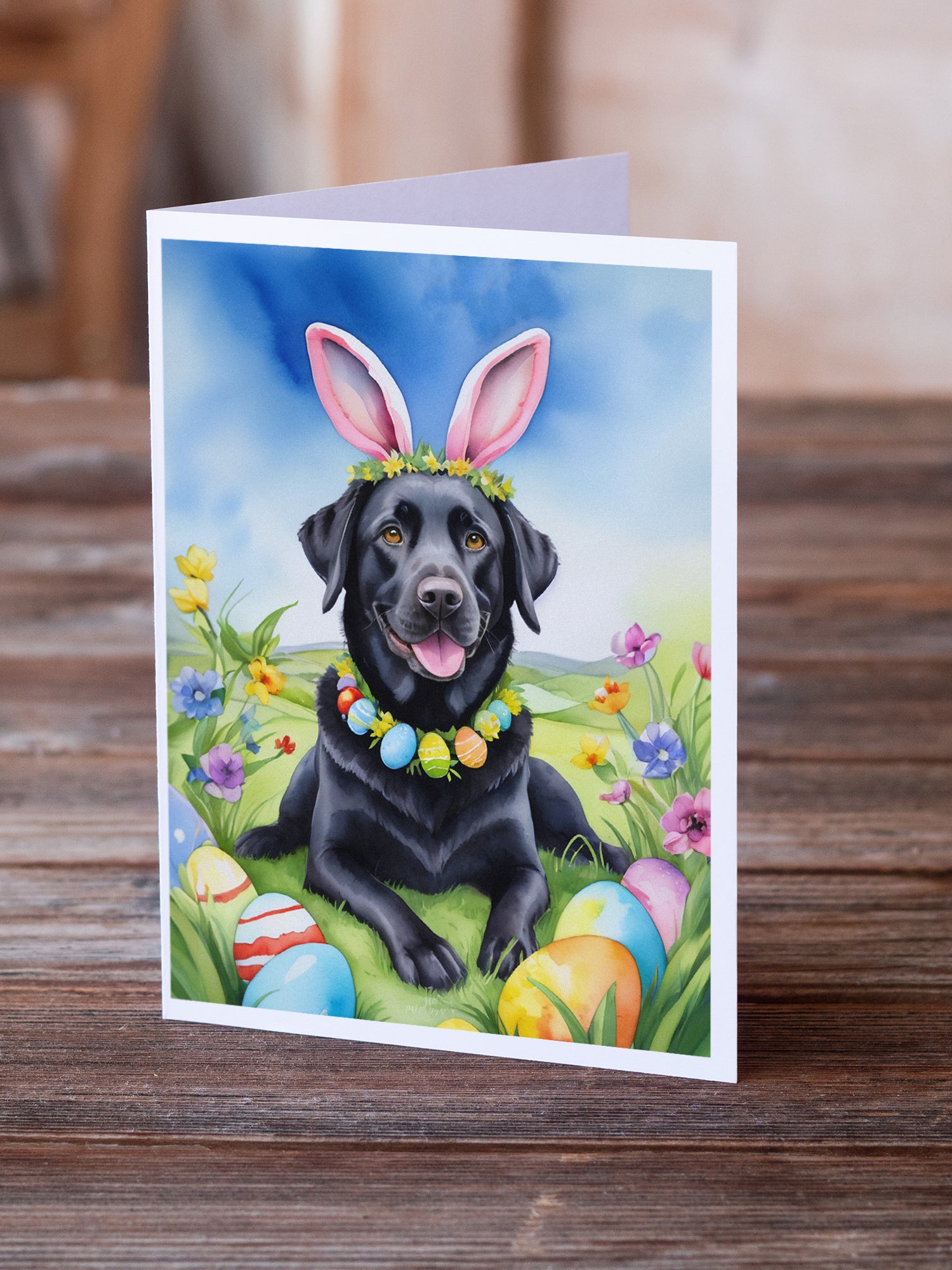 Buy this Black Labrador Retriever Easter Egg Hunt Greeting Cards Pack of 8