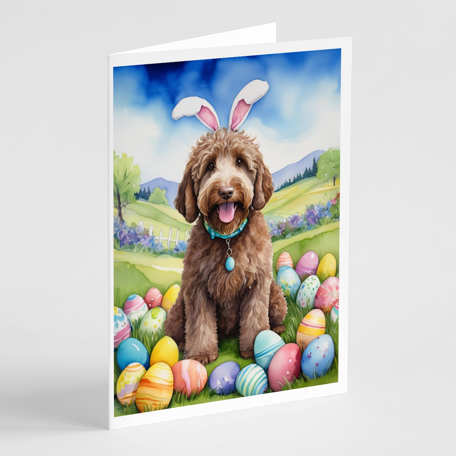 Buy this Labradoodle Easter Egg Hunt Greeting Cards Pack of 8