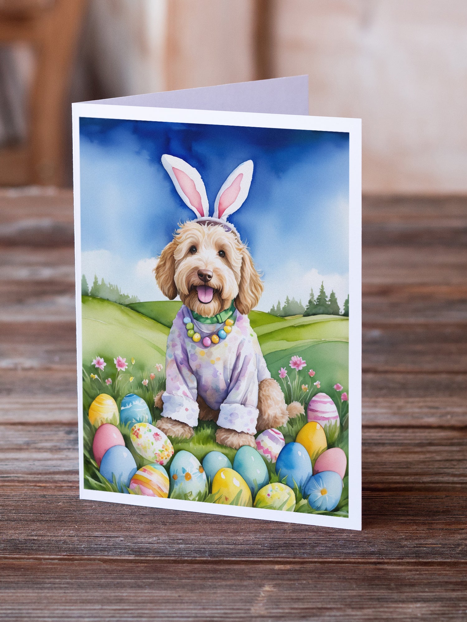 Buy this Labradoodle Easter Egg Hunt Greeting Cards Pack of 8