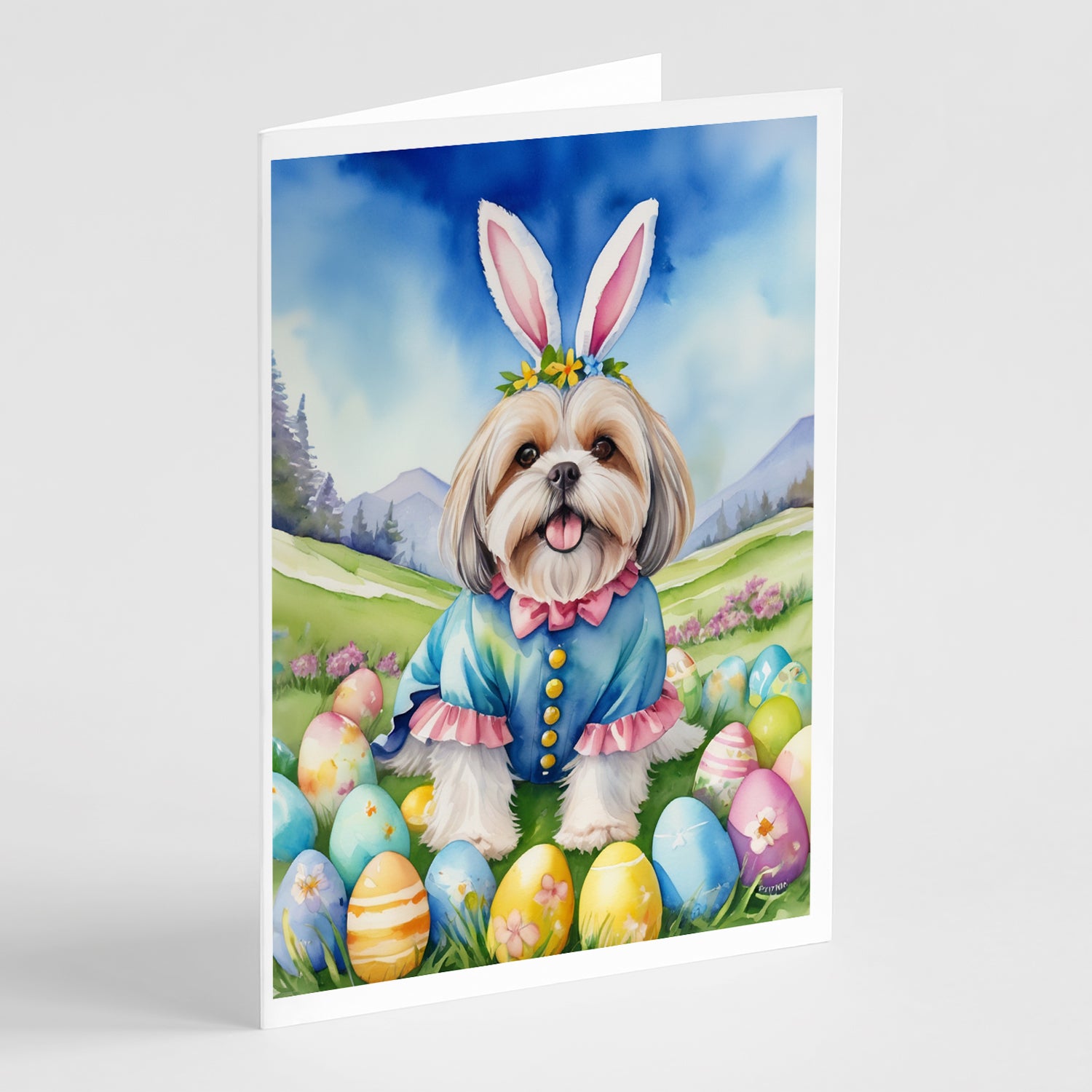 Buy this Lhasa Apso Easter Egg Hunt Greeting Cards Pack of 8