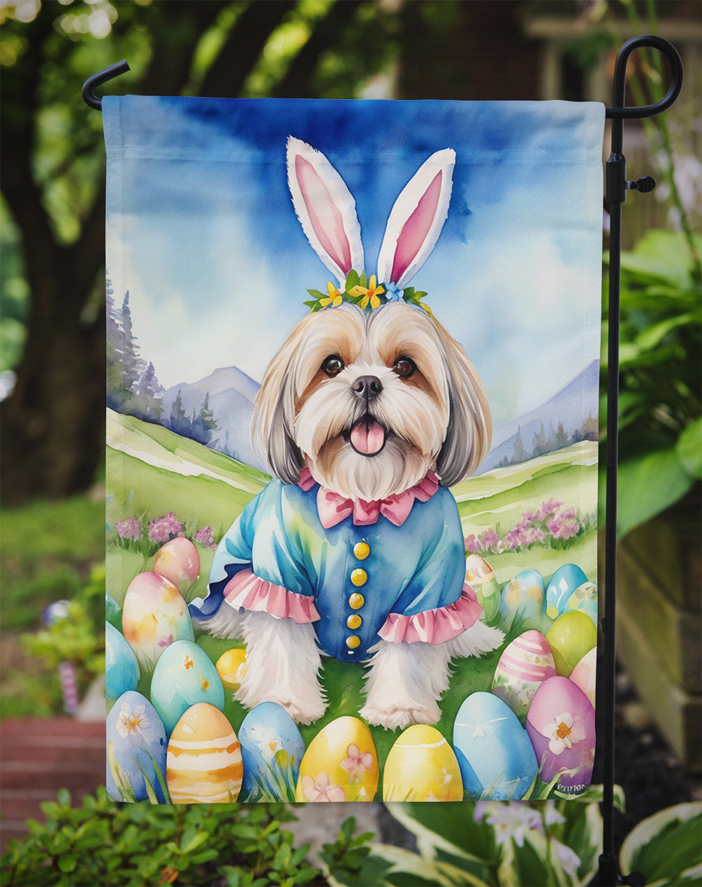 Lhasa Apso Easter Egg Hunt Garden Flag