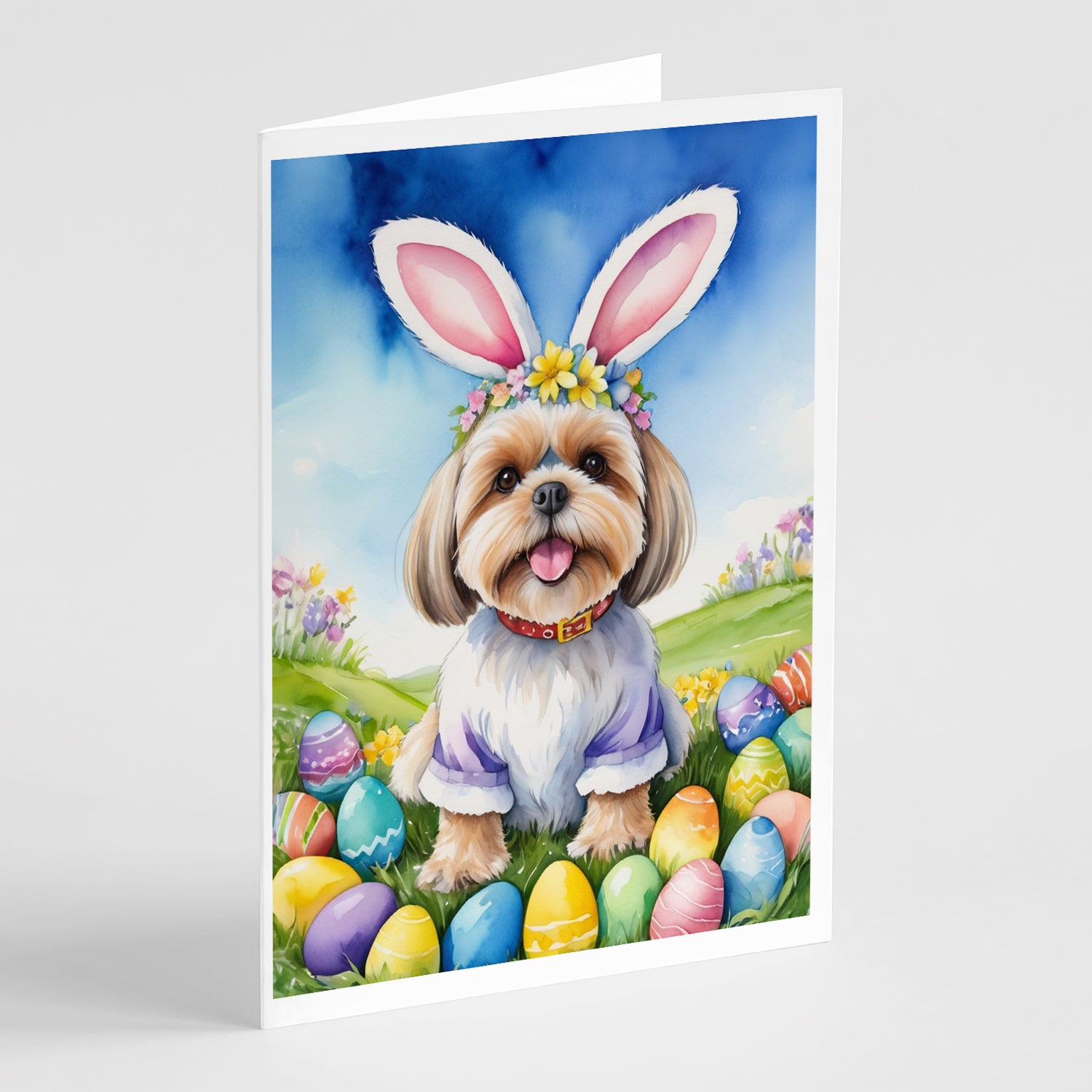 Buy this Lhasa Apso Easter Egg Hunt Greeting Cards Pack of 8