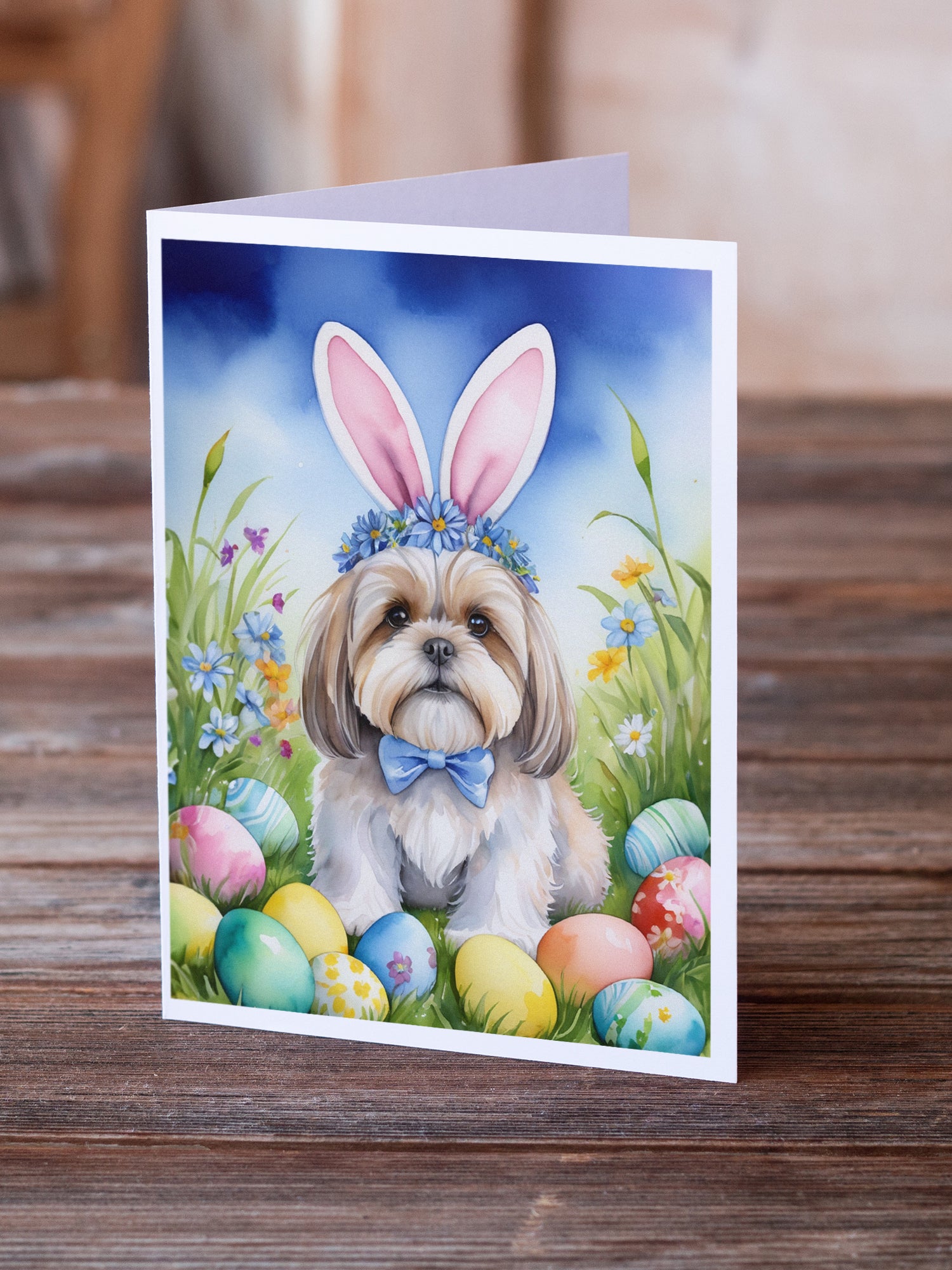 Lhasa Apso Easter Egg Hunt Greeting Cards Pack of 8