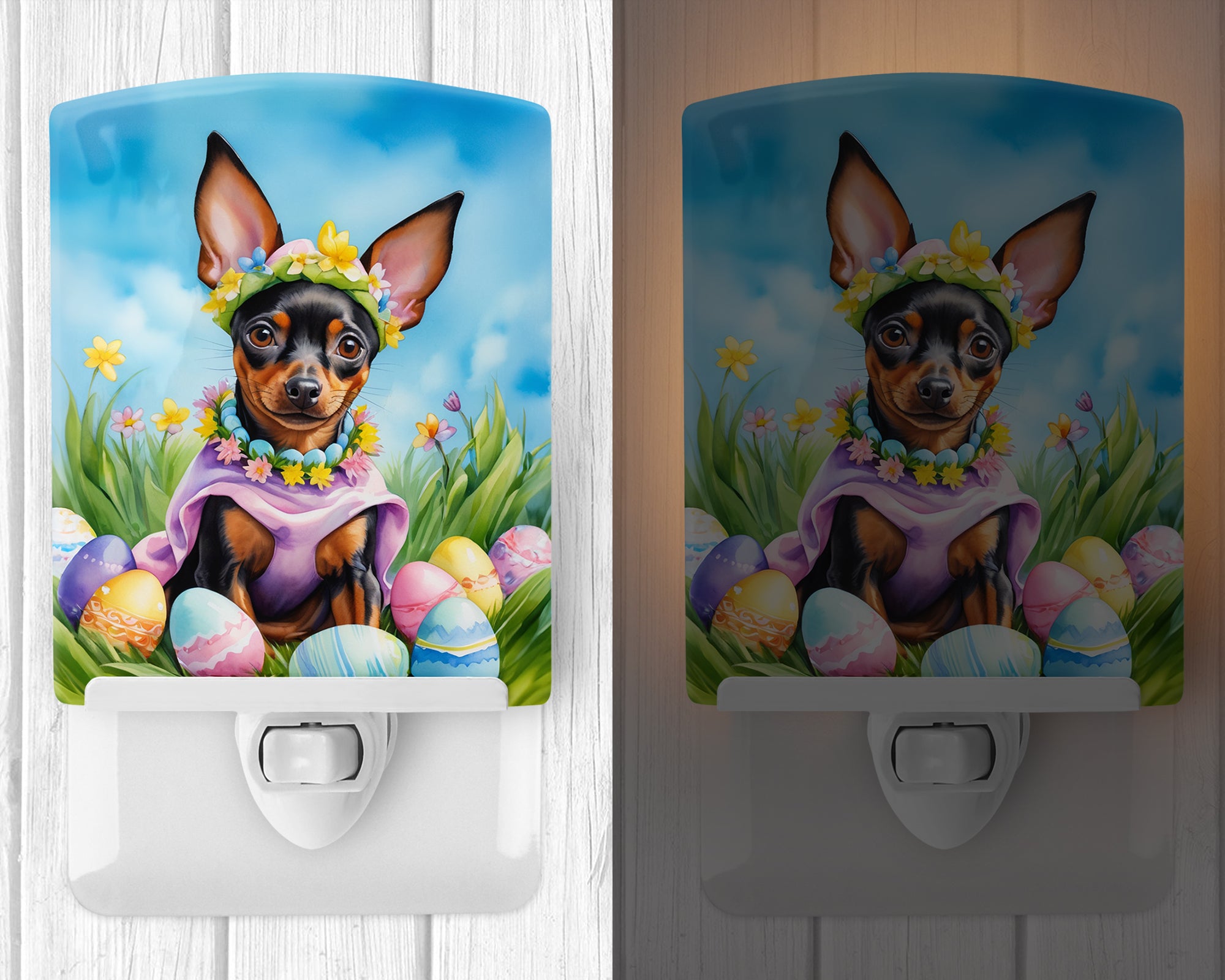 Buy this Miniature Pinscher Easter Egg Hunt Ceramic Night Light