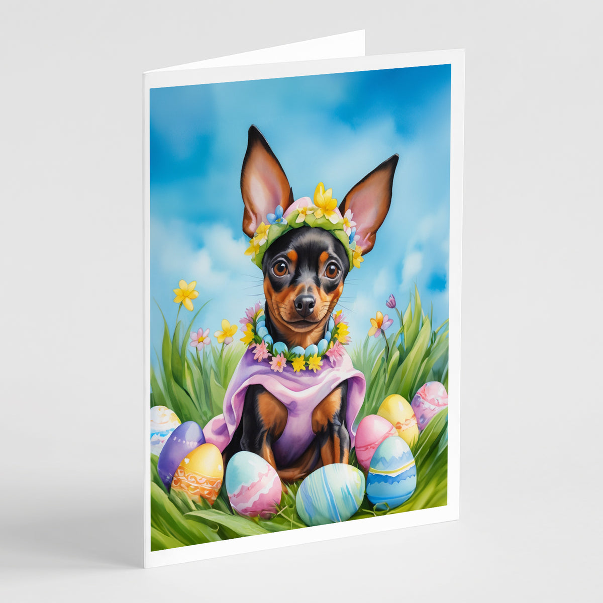 Buy this Miniature Pinscher Easter Egg Hunt Greeting Cards Pack of 8