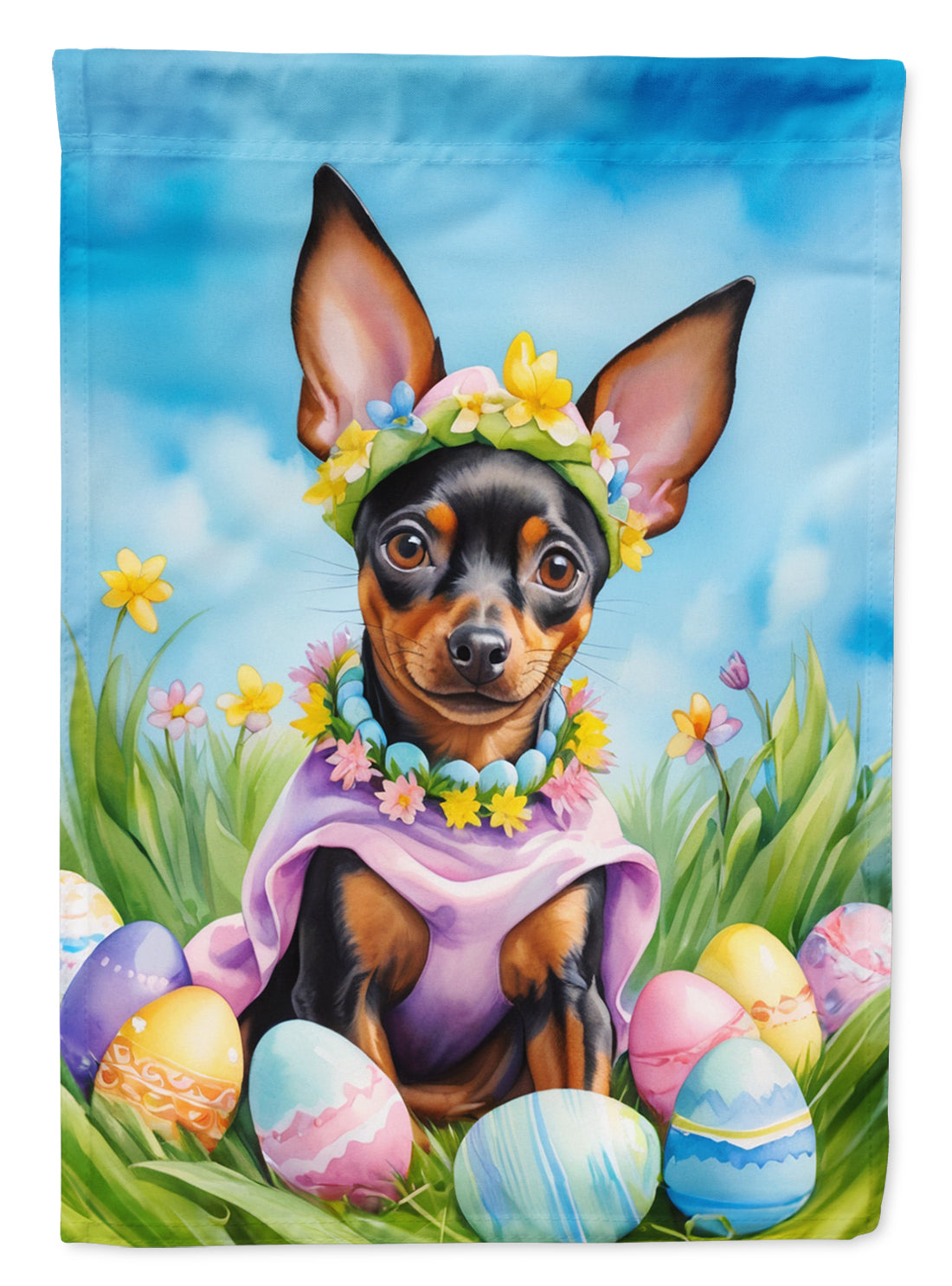 Buy this Miniature Pinscher Easter Egg Hunt Garden Flag