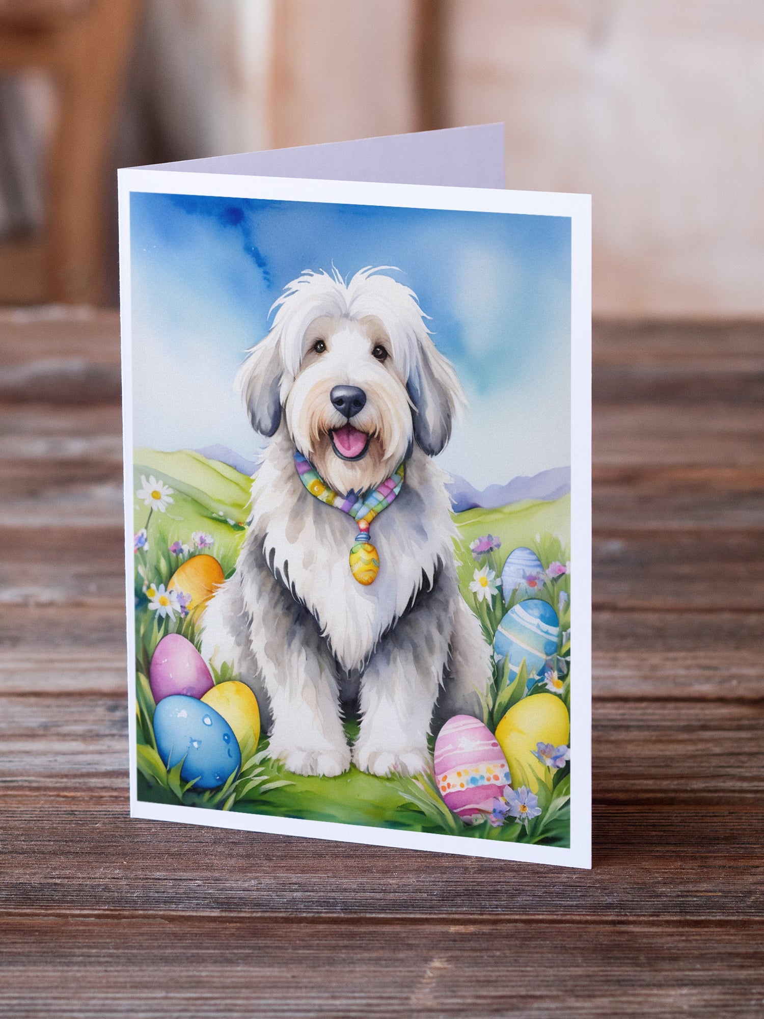 Buy this Old English Sheepdog Easter Egg Hunt Greeting Cards Pack of 8