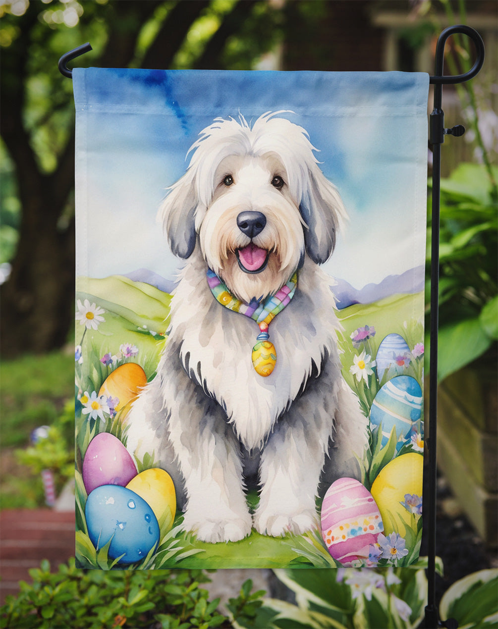 Old English Sheepdog Easter Egg Hunt Garden Flag