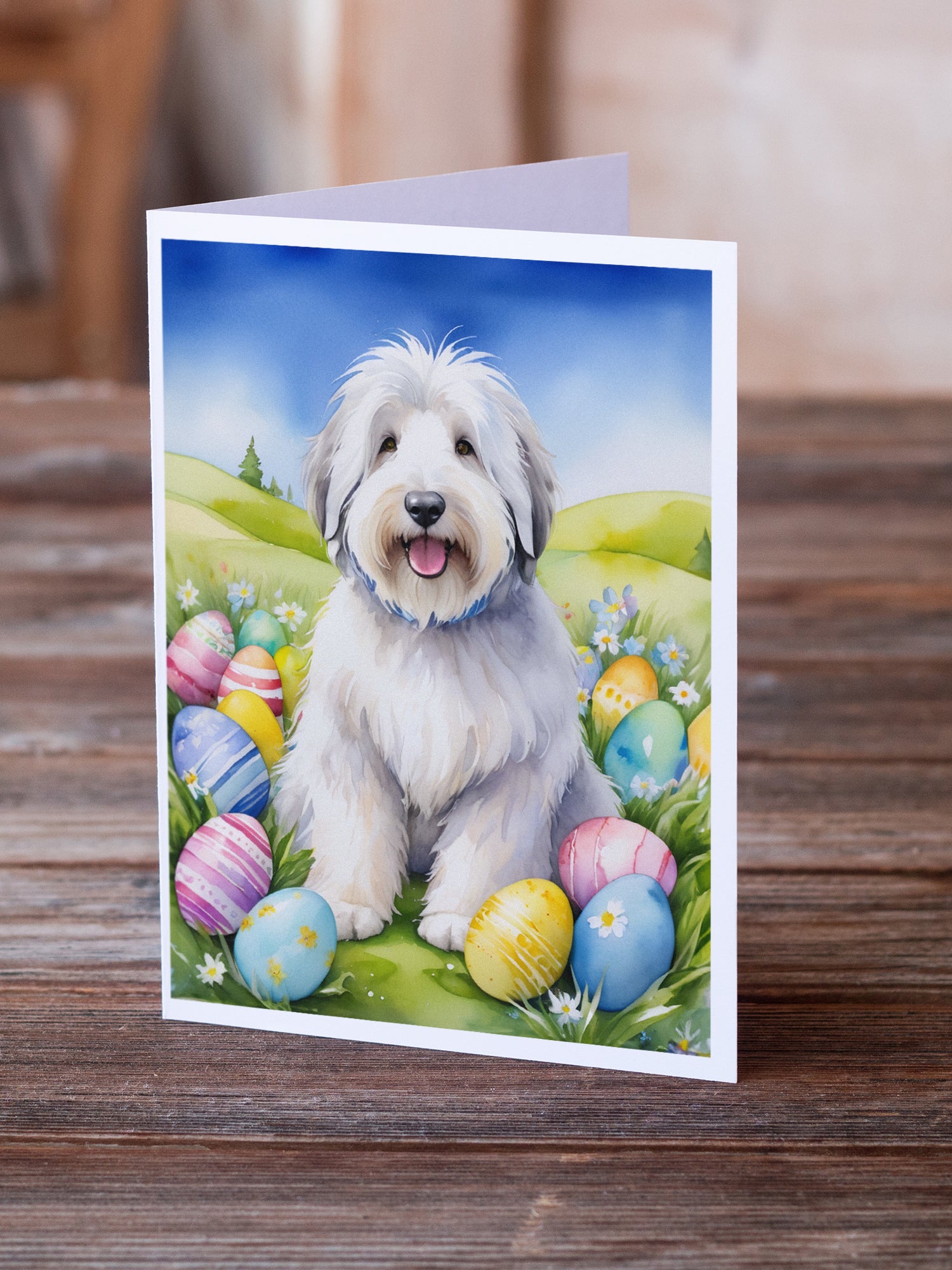 Buy this Old English Sheepdog Easter Egg Hunt Greeting Cards Pack of 8