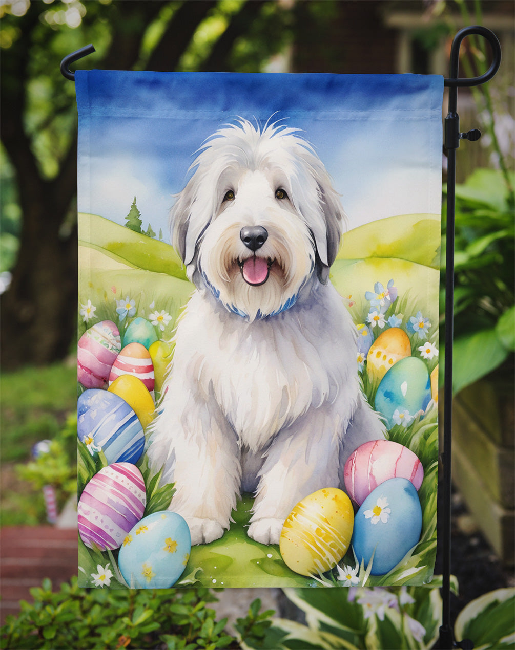 Old English Sheepdog Easter Egg Hunt Garden Flag