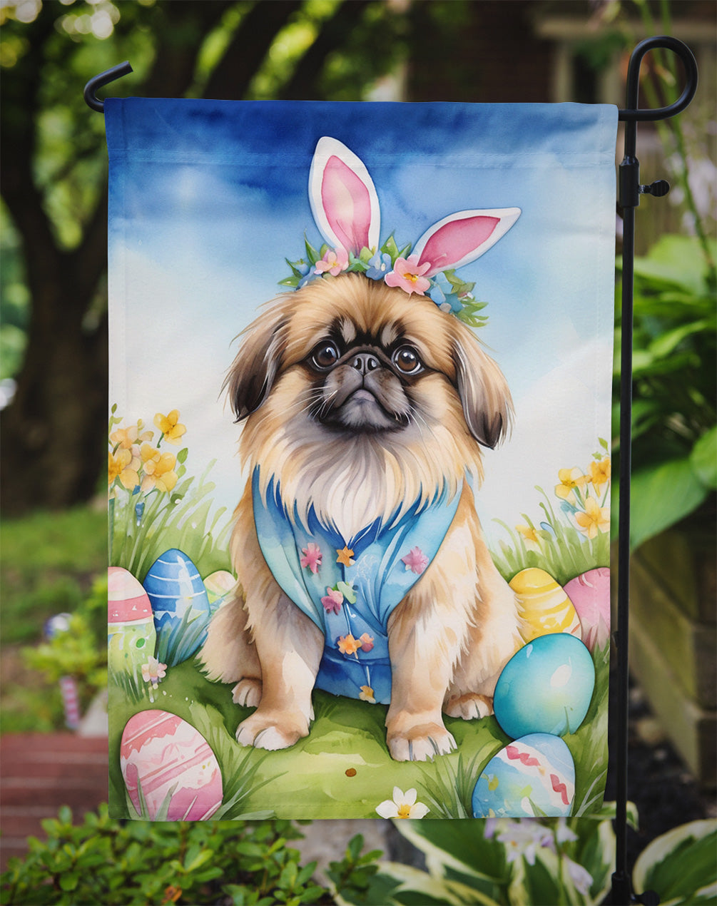 Pekingese Easter Egg Hunt Garden Flag