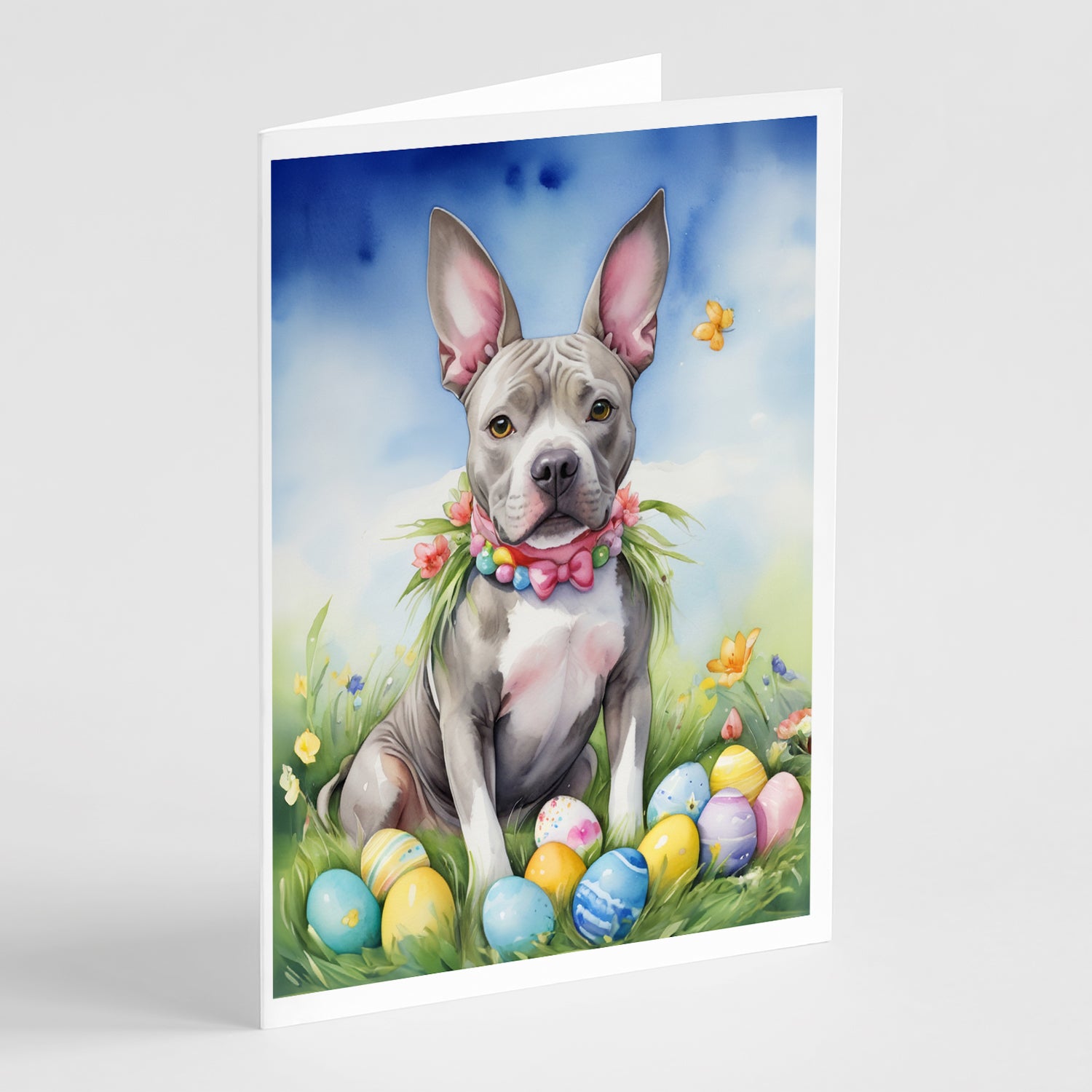 Buy this Pit Bull Terrier Easter Egg Hunt Greeting Cards Pack of 8