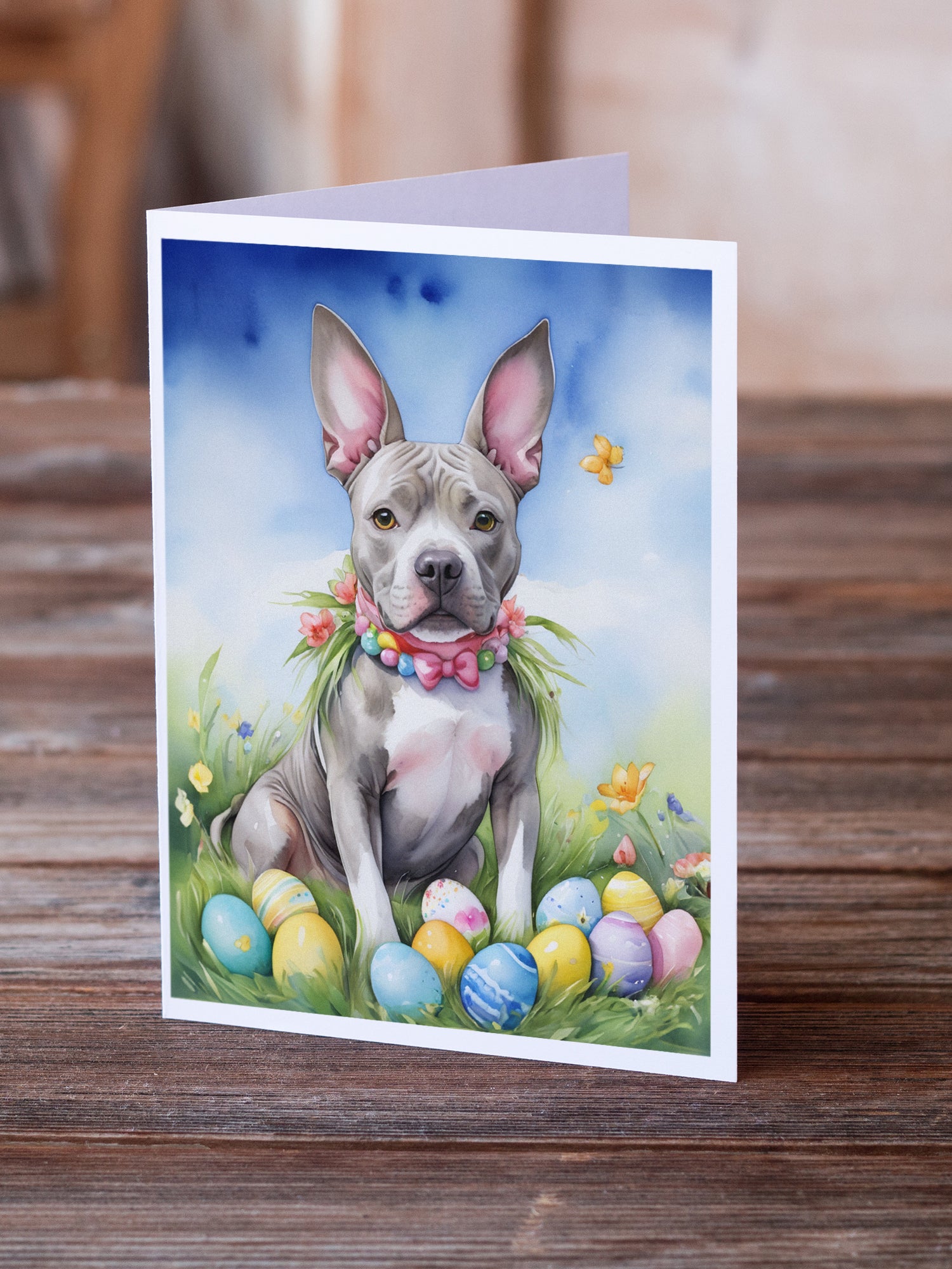 Buy this Pit Bull Terrier Easter Egg Hunt Greeting Cards Pack of 8