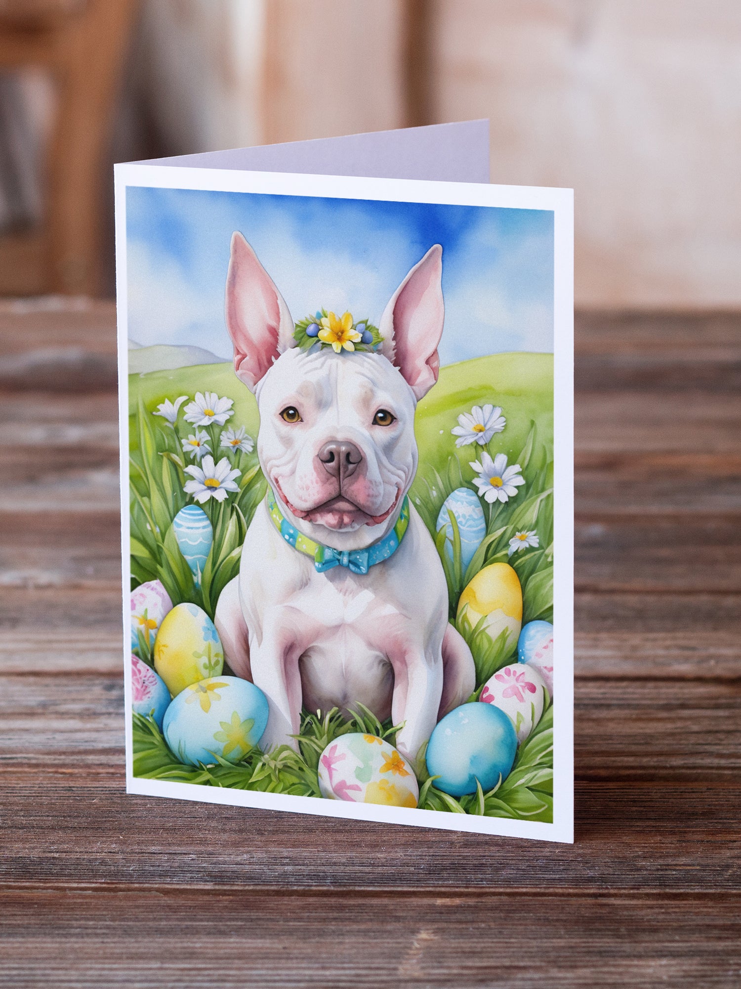 Buy this Pit Bull Terrier Easter Egg Hunt Greeting Cards Pack of 8