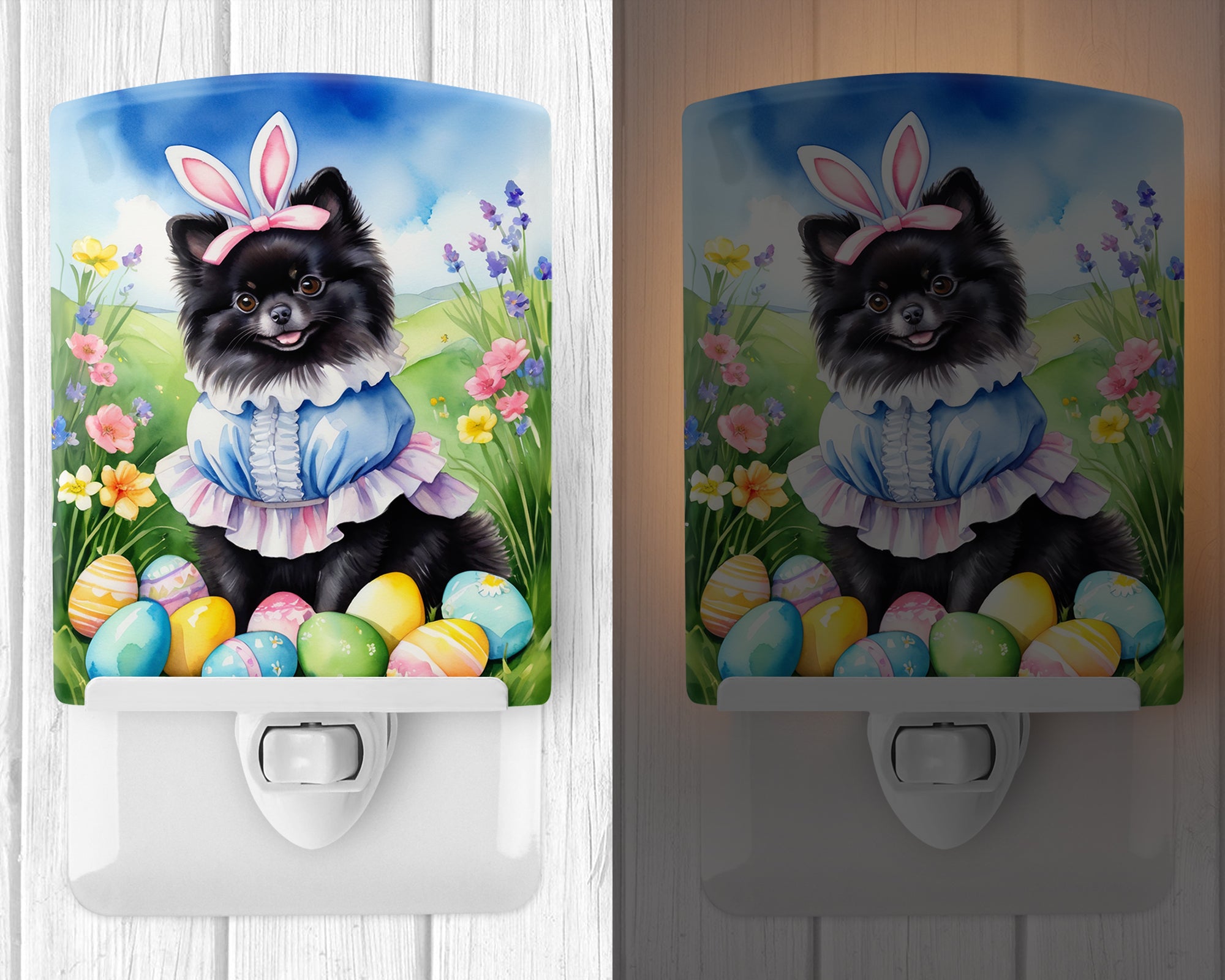 Pomeranian Easter Egg Hunt Ceramic Night Light