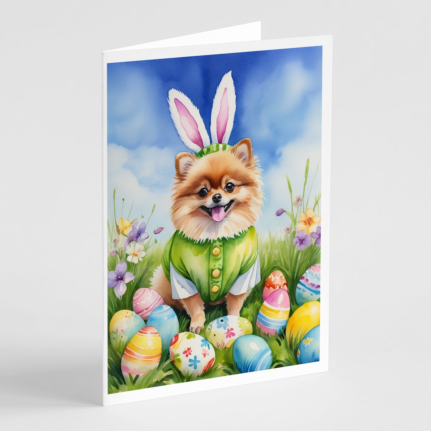 Buy this Pomeranian Easter Egg Hunt Greeting Cards Pack of 8