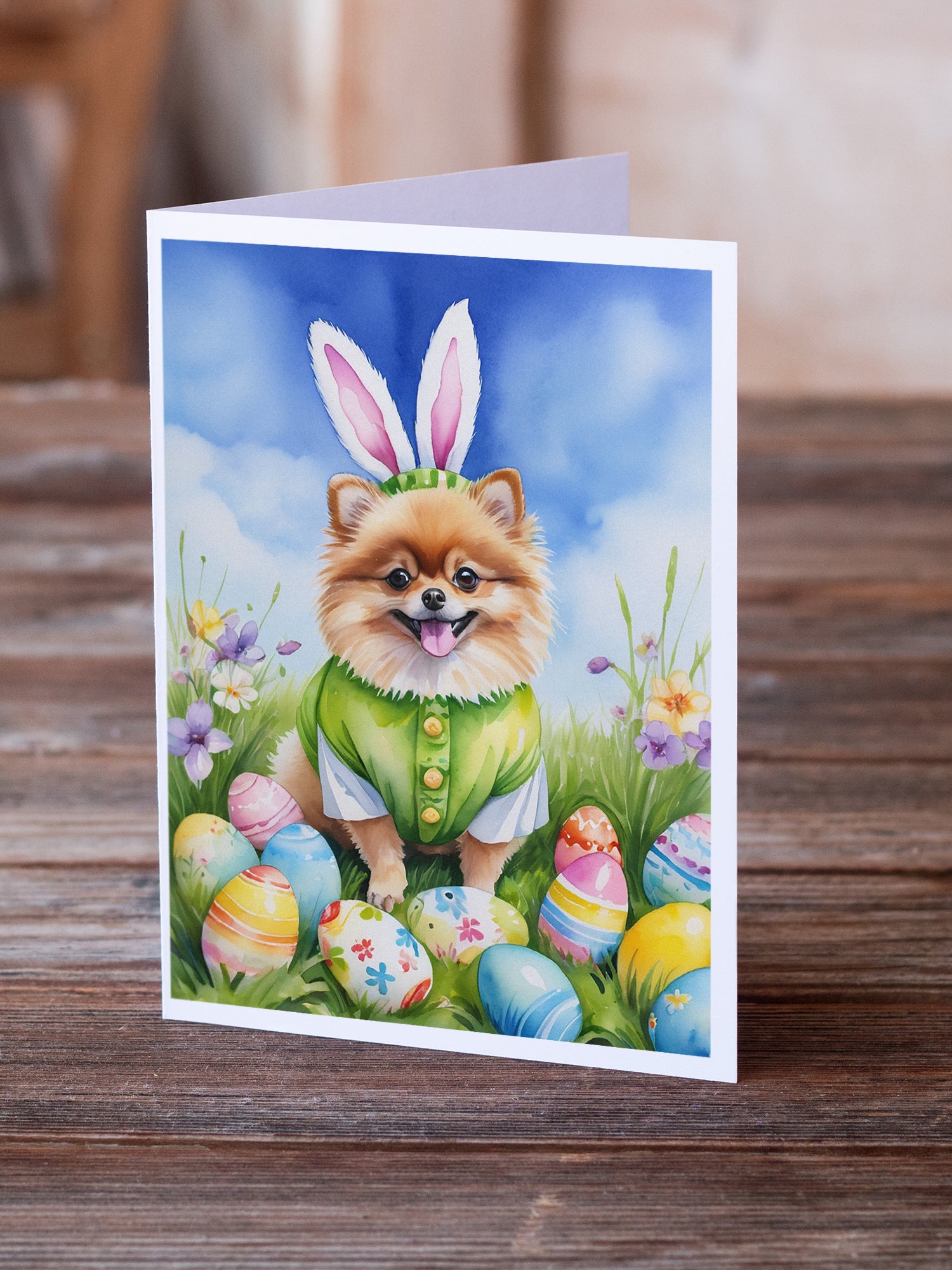 Pomeranian Easter Egg Hunt Greeting Cards Pack of 8