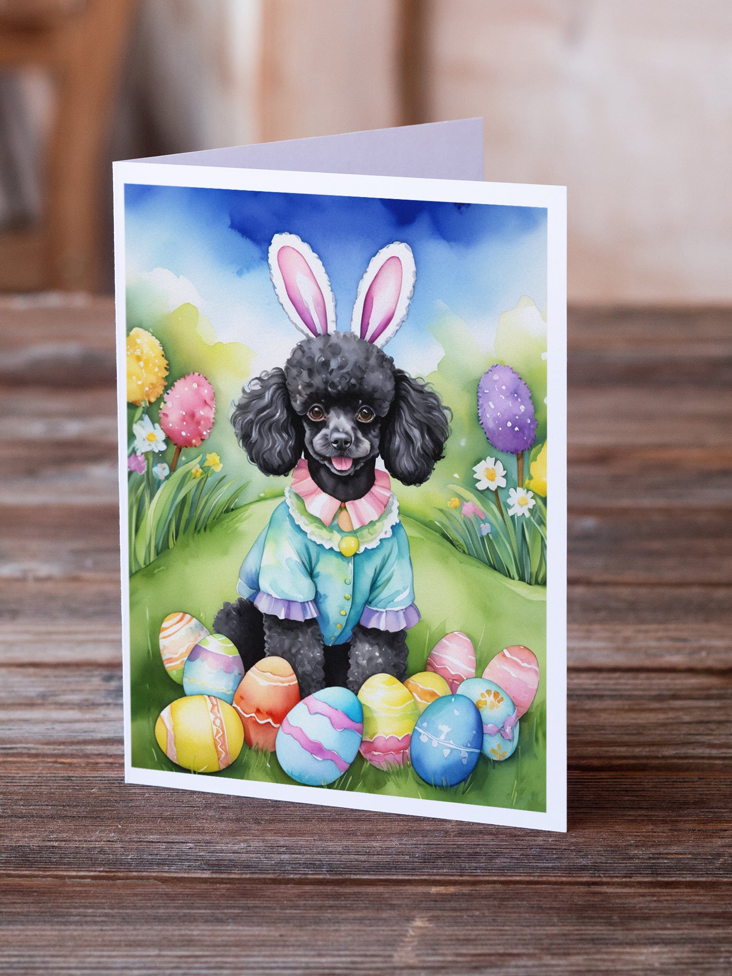 Buy this Black Poodle Easter Egg Hunt Greeting Cards Pack of 8