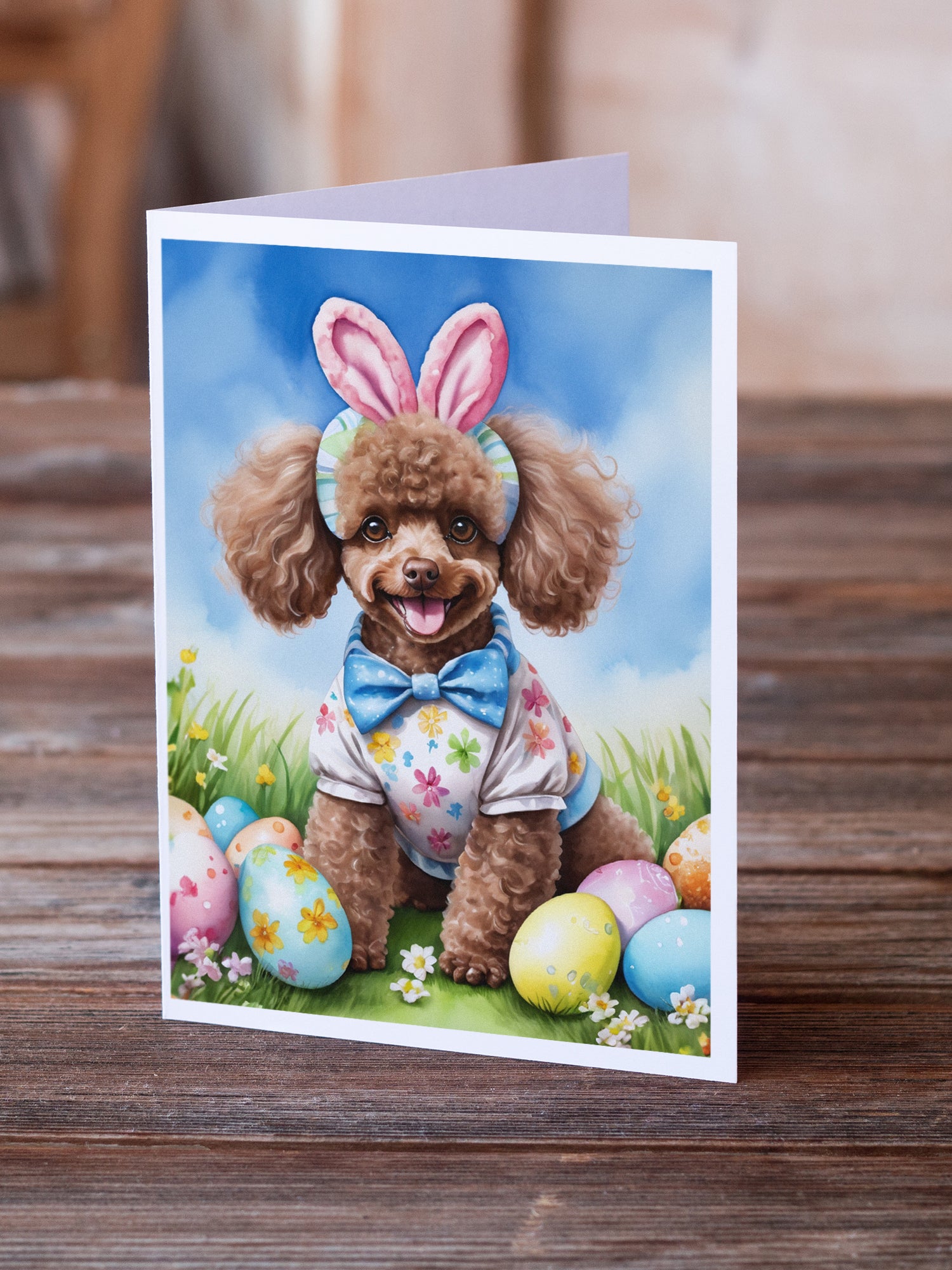 Buy this Chocolate Poodle Easter Egg Hunt Greeting Cards Pack of 8