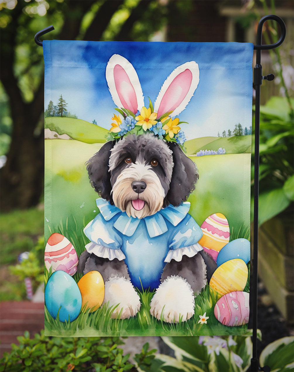 Portuguese Water Dog Easter Egg Hunt Garden Flag