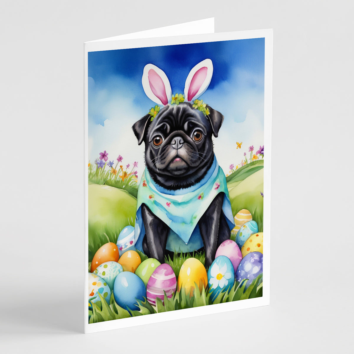 Buy this Pug Easter Egg Hunt Greeting Cards Pack of 8