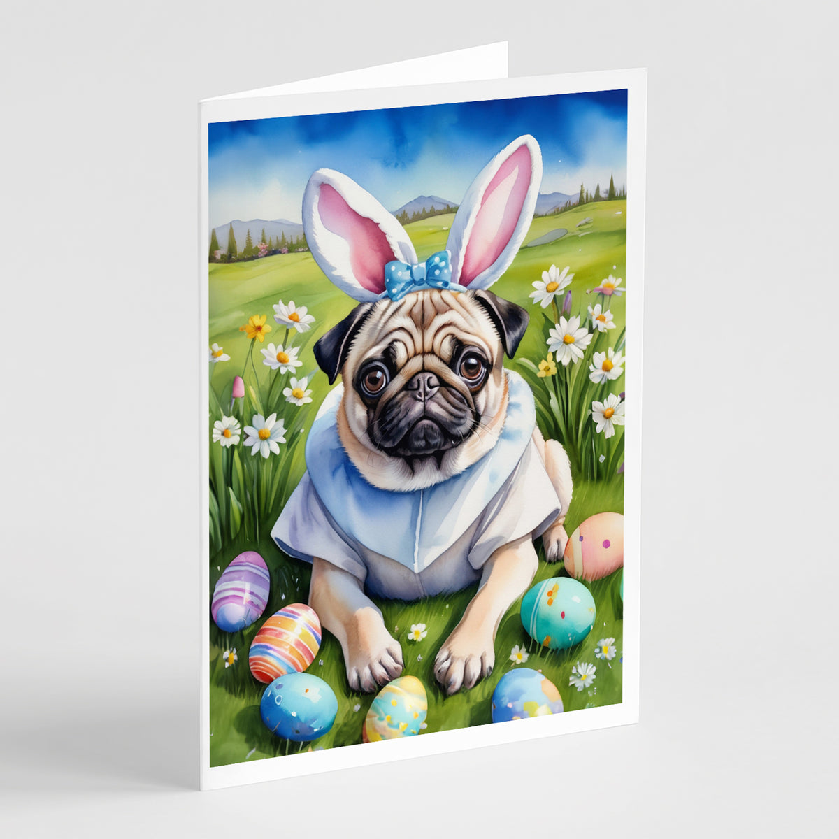 Buy this Pug Easter Egg Hunt Greeting Cards Pack of 8