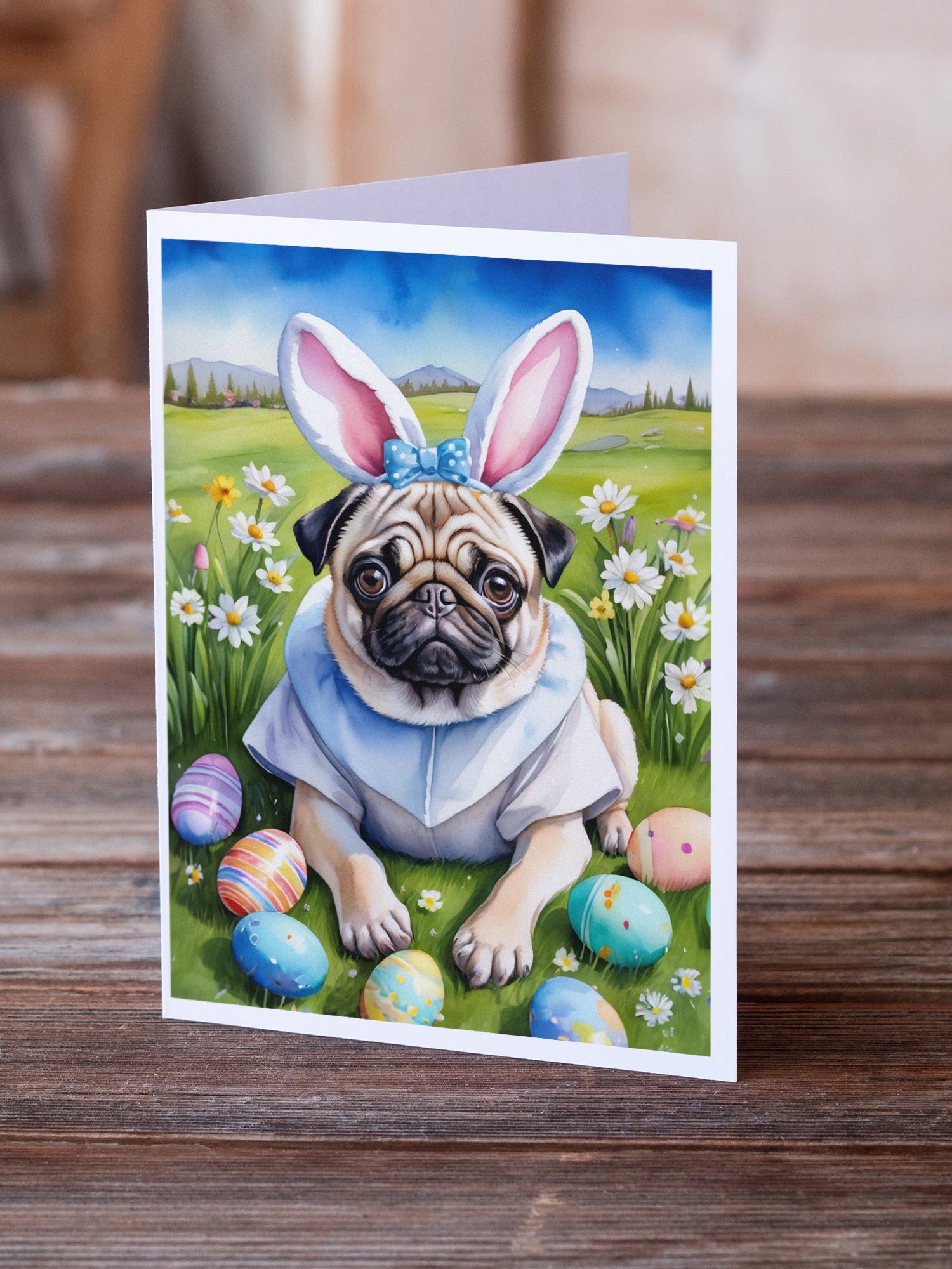 Pug Easter Egg Hunt Greeting Cards Pack of 8