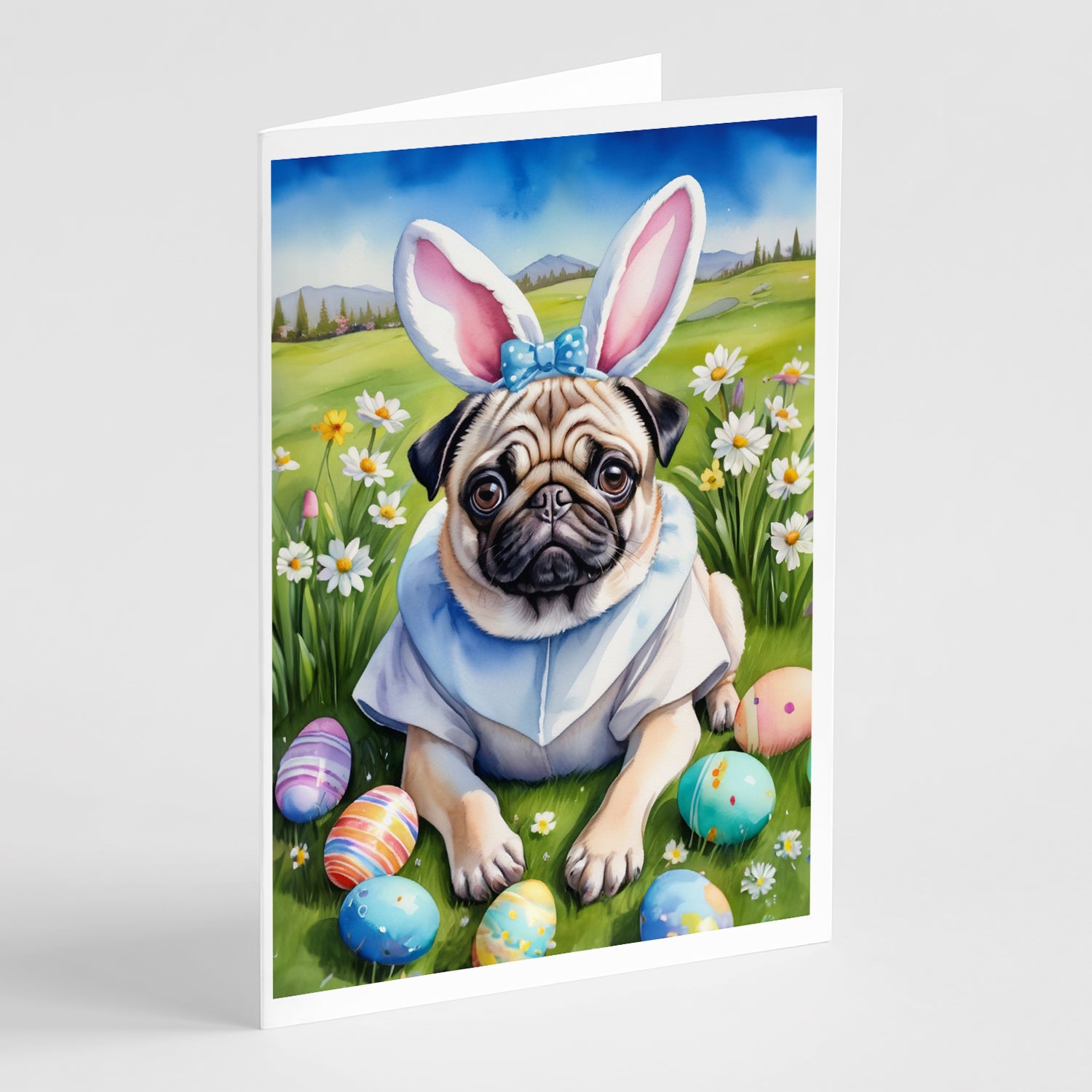 Buy this Pug Easter Egg Hunt Greeting Cards Pack of 8