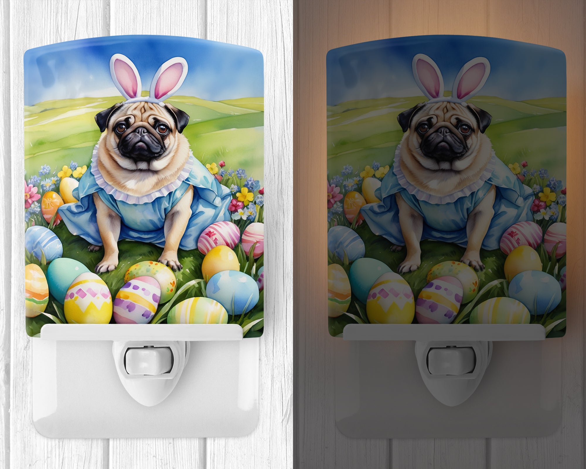 Pug Easter Egg Hunt Ceramic Night Light