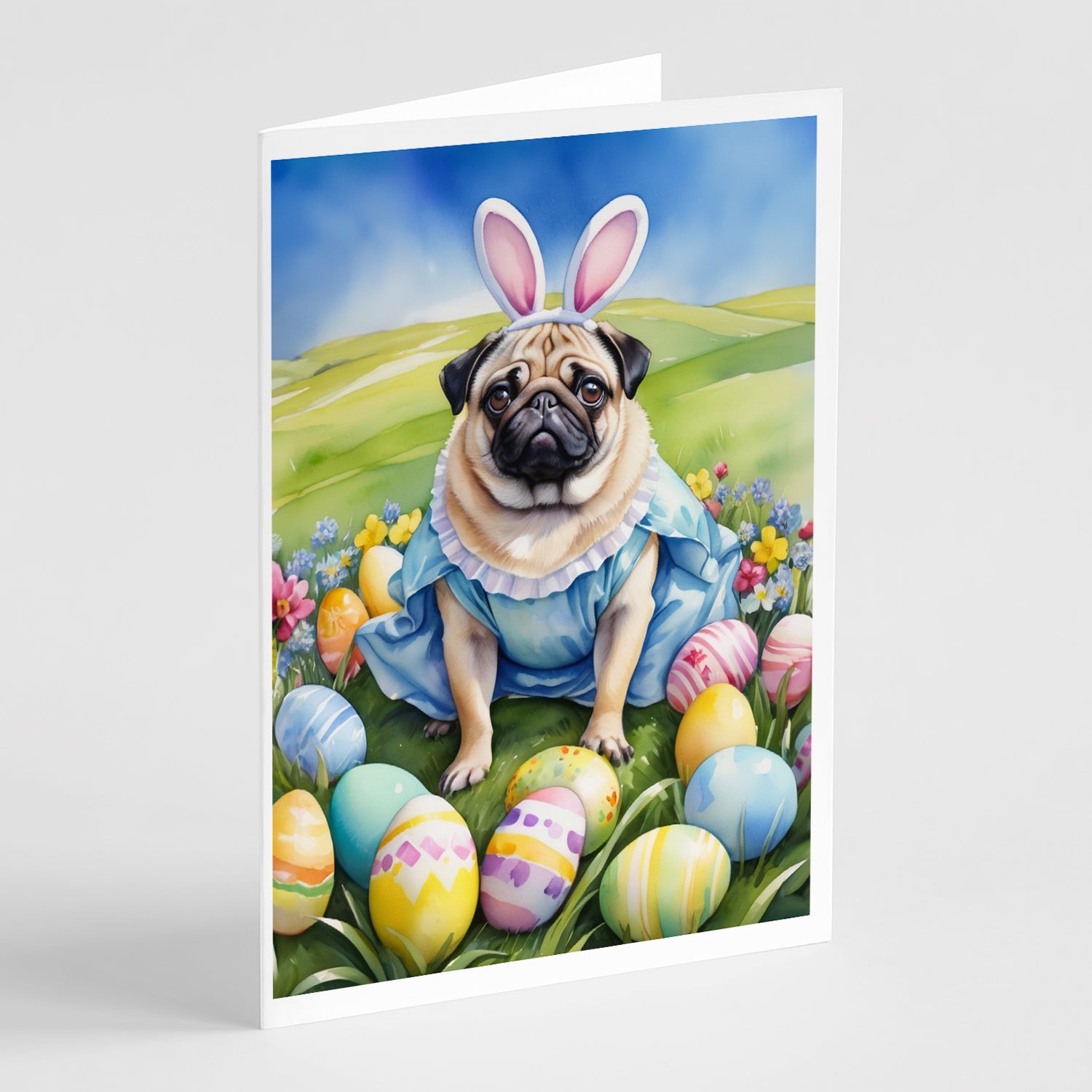 Buy this Pug Easter Egg Hunt Greeting Cards Pack of 8