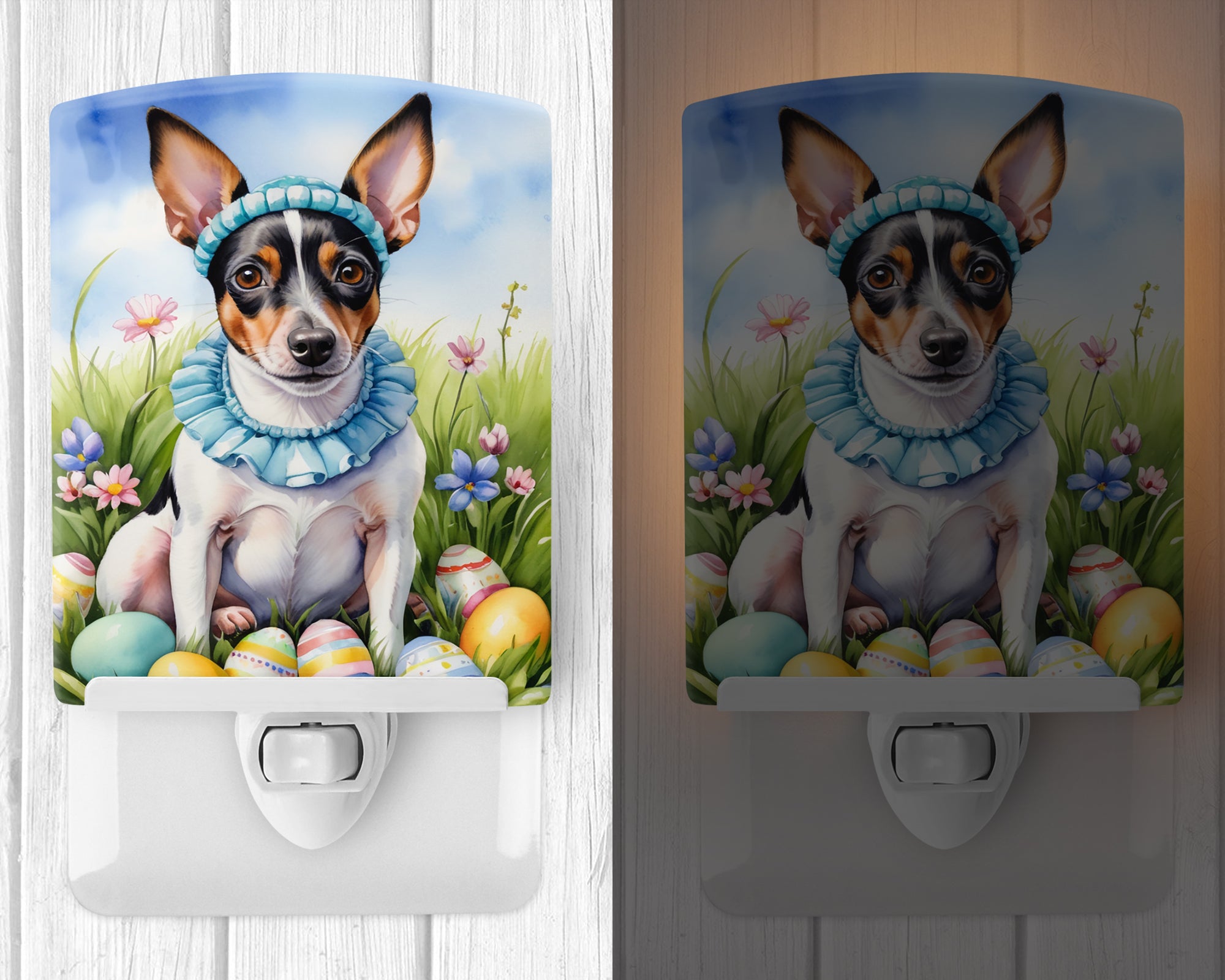 Rat Terrier Easter Egg Hunt Ceramic Night Light