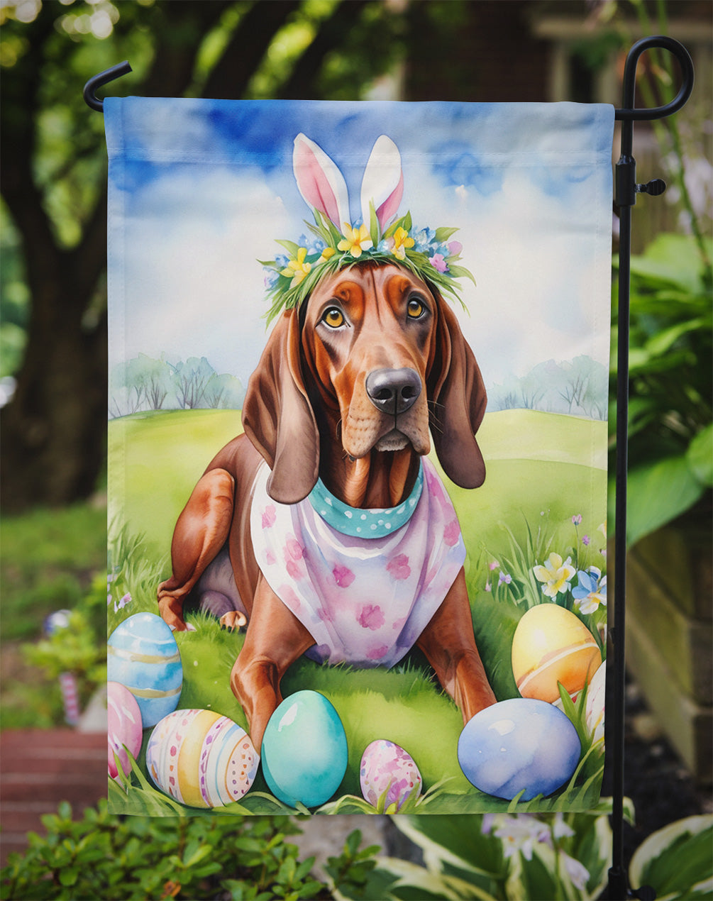 Redbone Coonhound Easter Egg Hunt Garden Flag