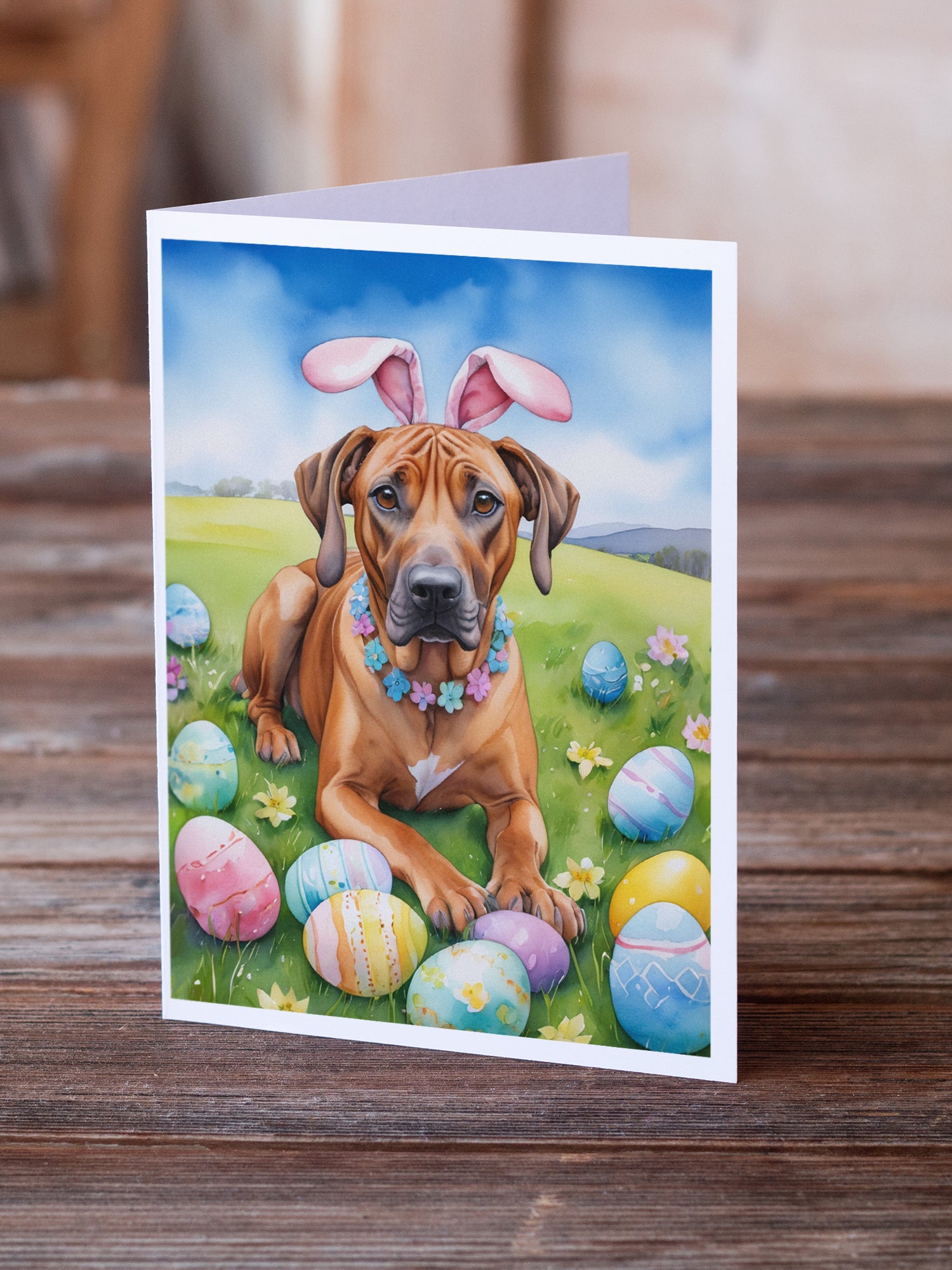 Buy this Rhodesian Ridgeback Easter Egg Hunt Greeting Cards Pack of 8