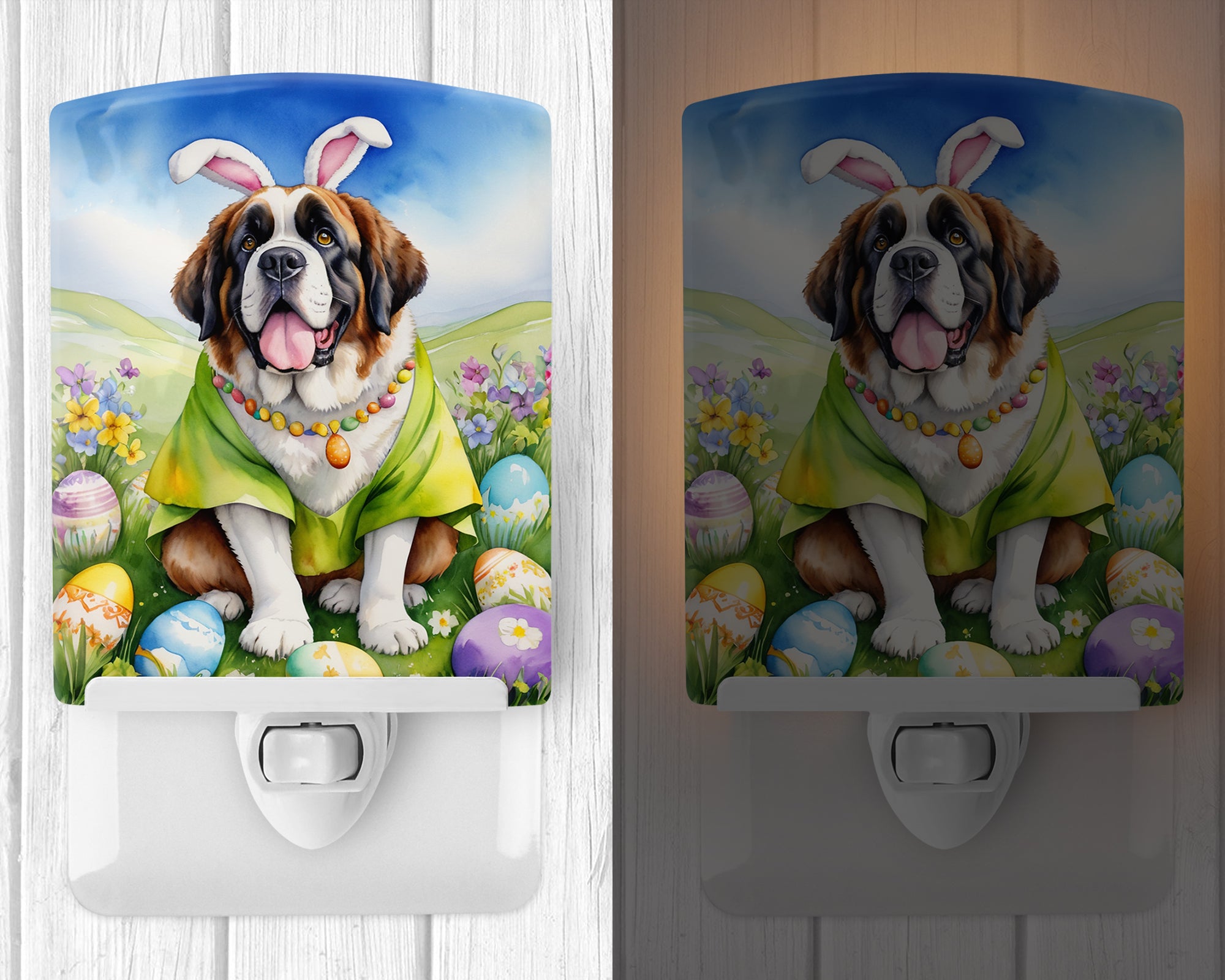 Saint Bernard Easter Egg Hunt Ceramic Night Light