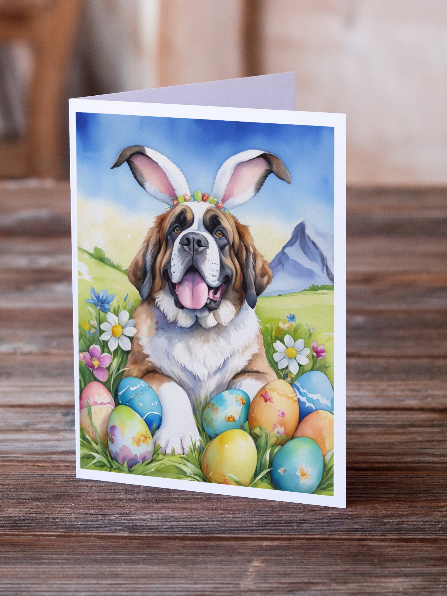 Buy this Saint Bernard Easter Egg Hunt Greeting Cards Pack of 8