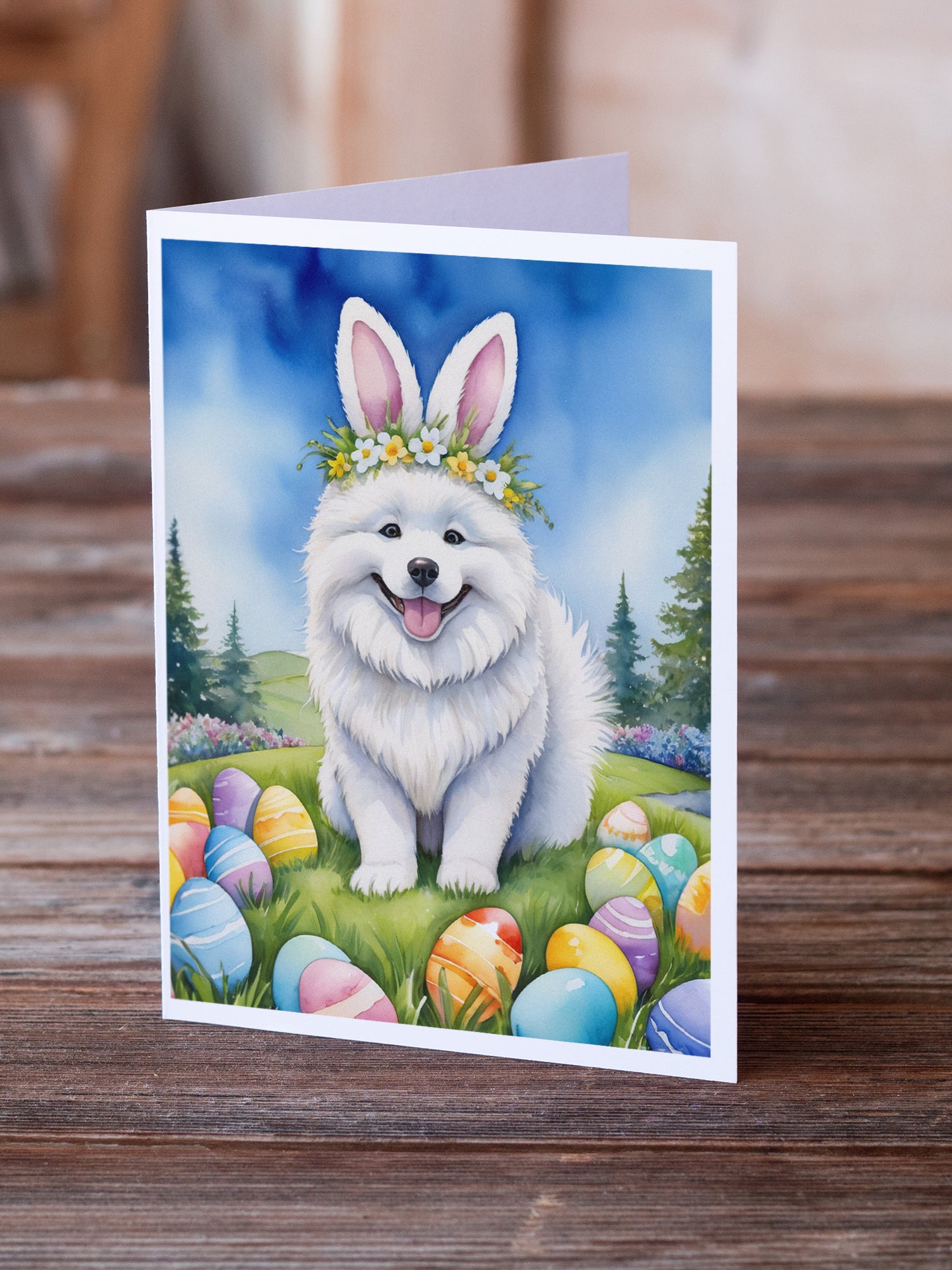 Buy this Samoyed Easter Egg Hunt Greeting Cards Pack of 8