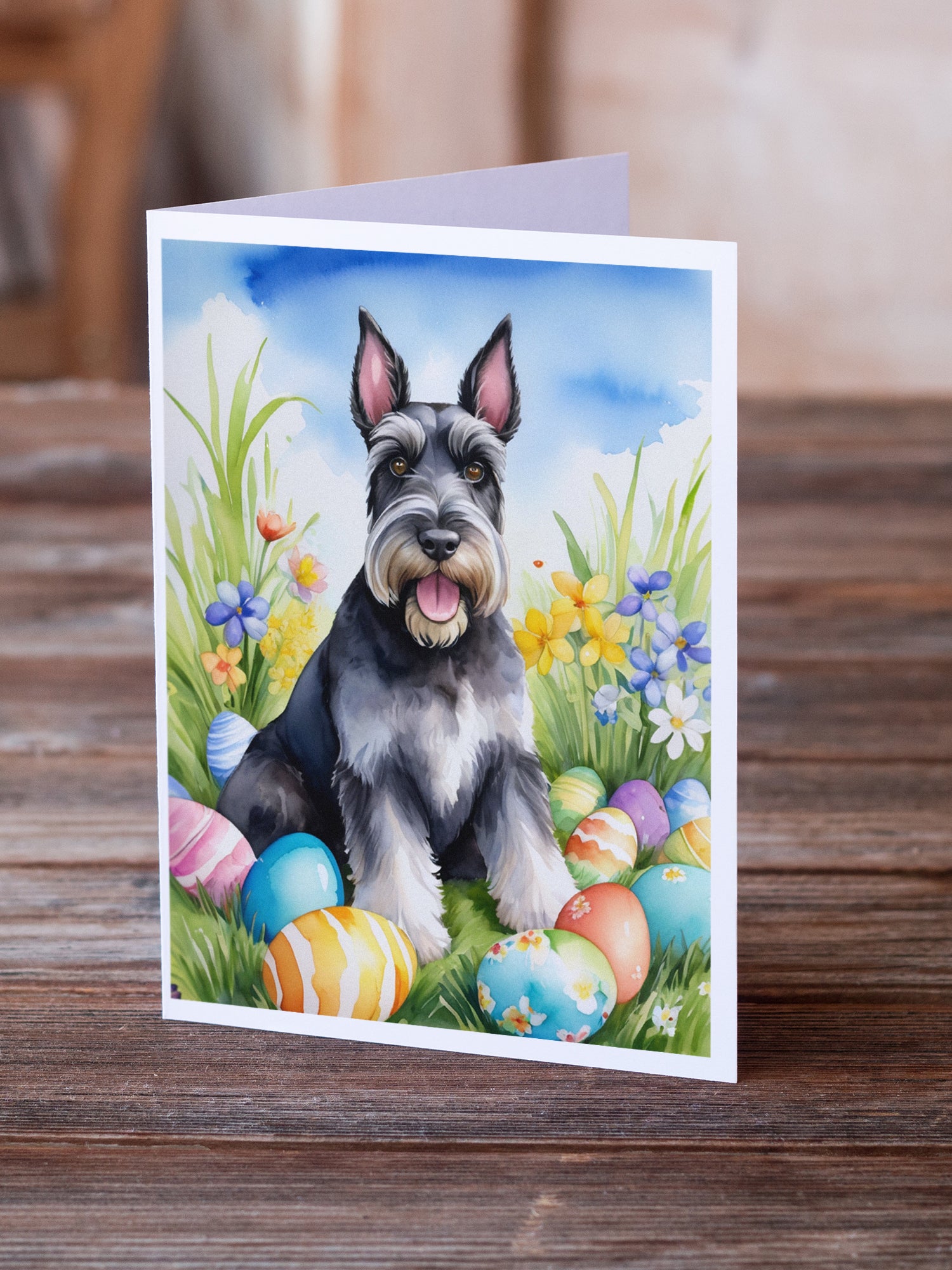 Buy this Schnauzer Easter Egg Hunt Greeting Cards Pack of 8