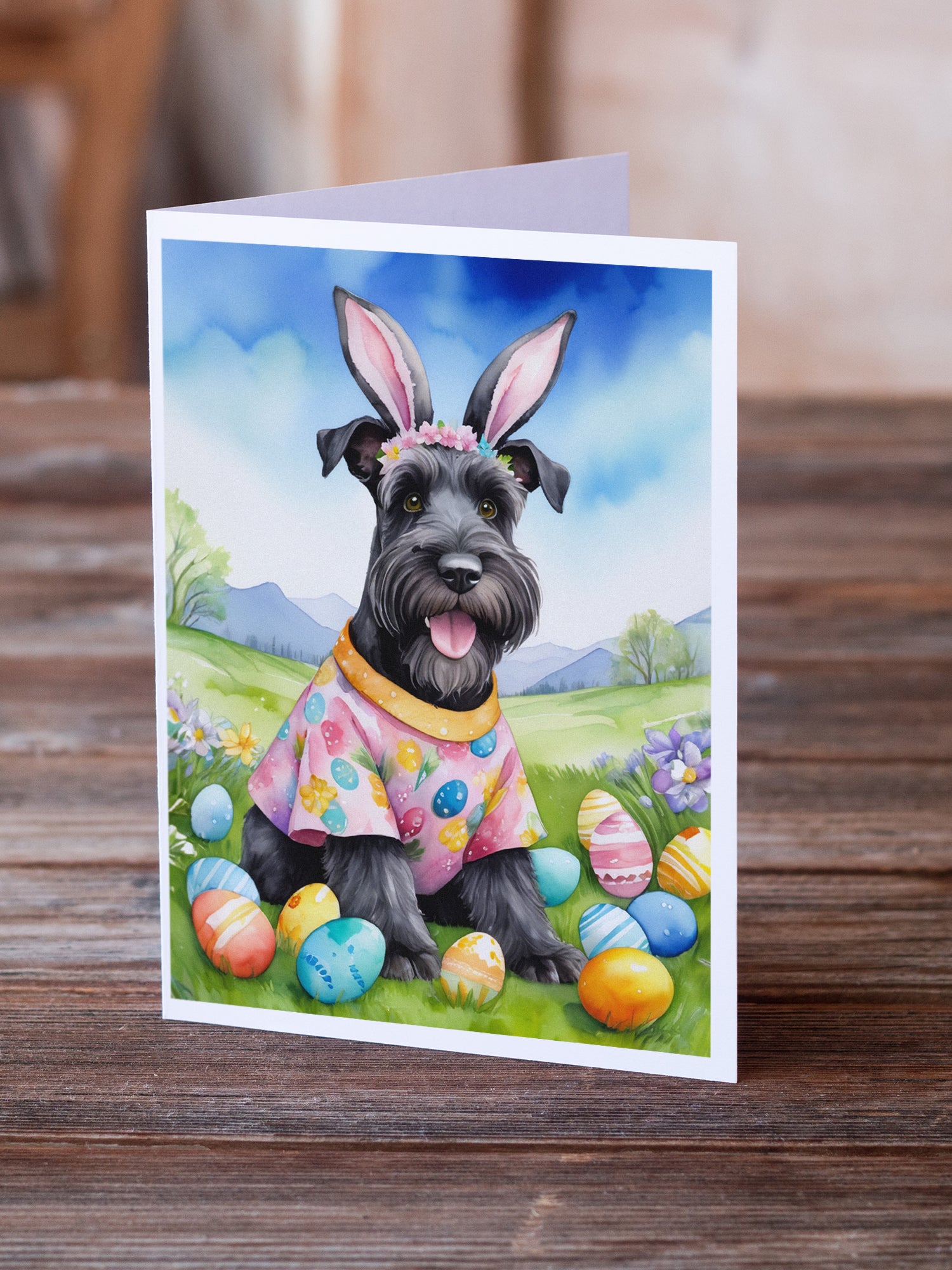 Buy this Schnauzer Easter Egg Hunt Greeting Cards Pack of 8