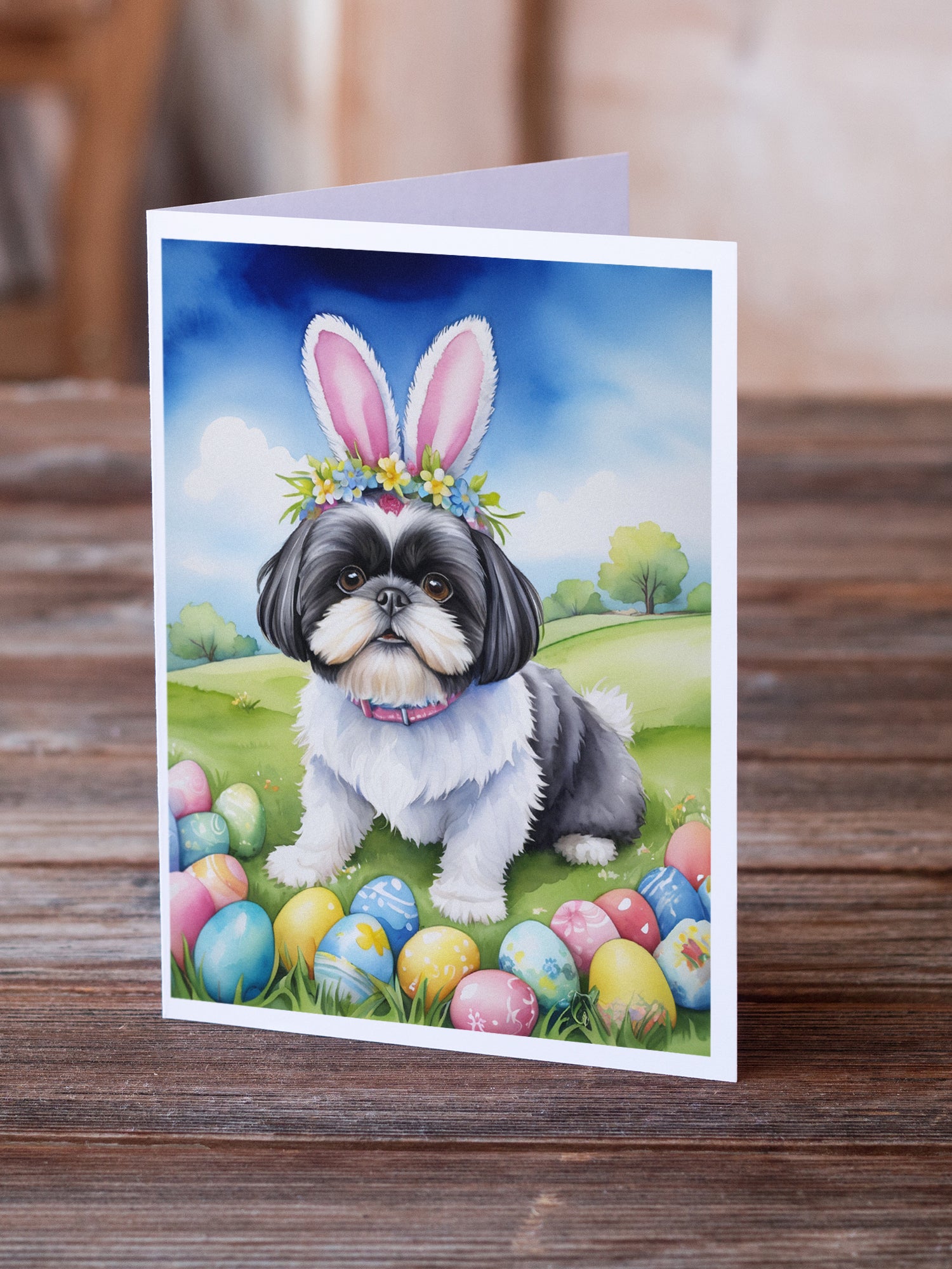 Buy this Shih Tzu Easter Egg Hunt Greeting Cards Pack of 8