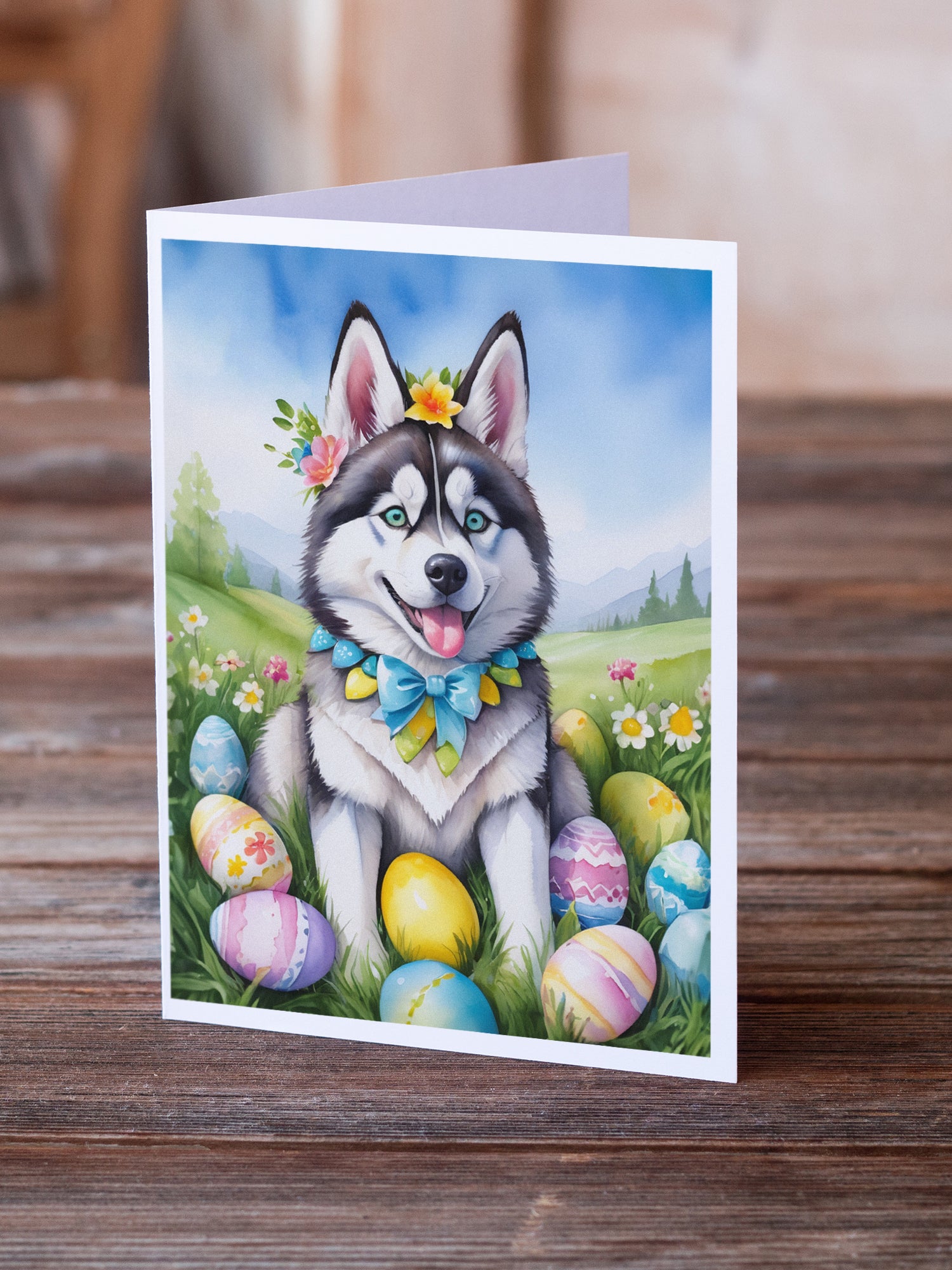 Buy this Siberian Husky Easter Egg Hunt Greeting Cards Pack of 8