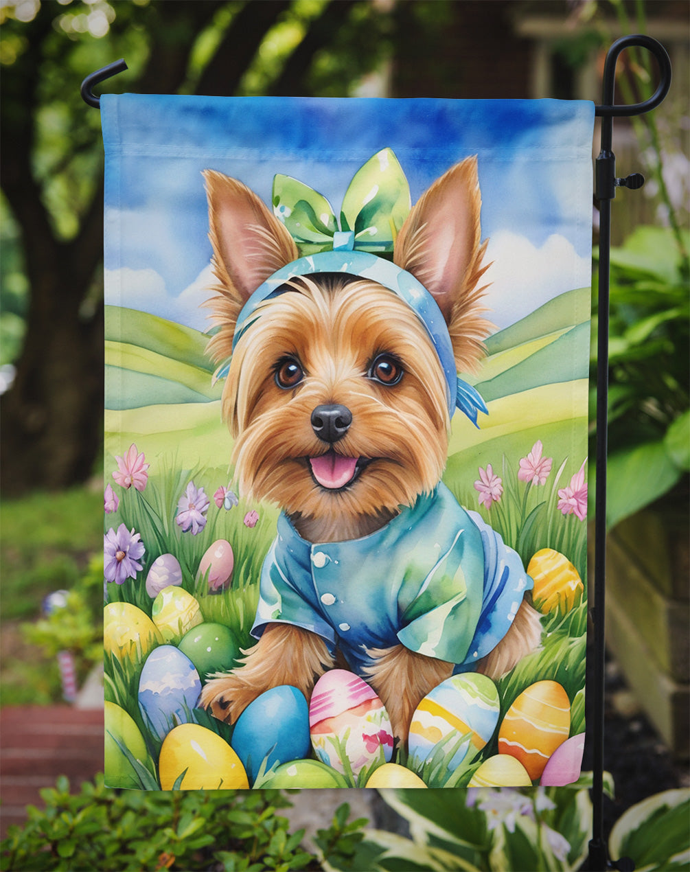 Silky Terrier Easter Egg Hunt Garden Flag