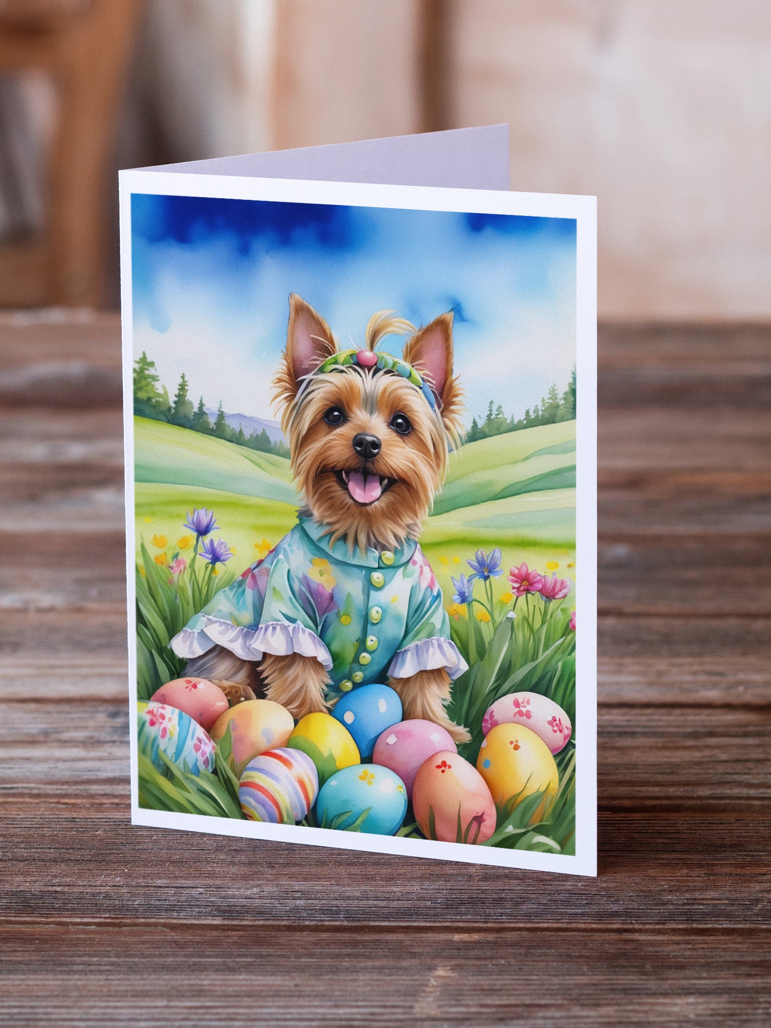 Buy this Silky Terrier Easter Egg Hunt Greeting Cards Pack of 8