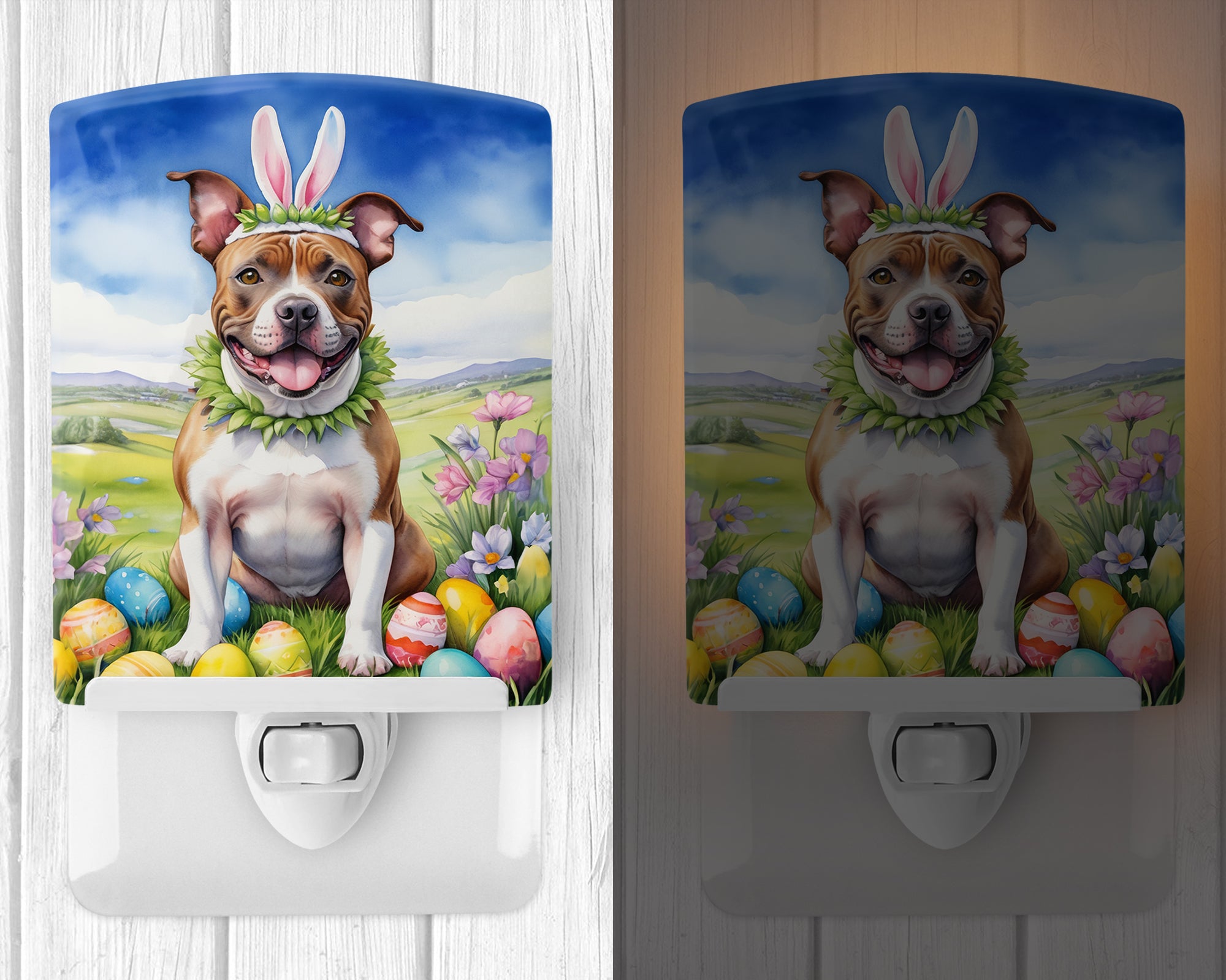 Buy this Staffordshire Bull Terrier Easter Egg Hunt Ceramic Night Light