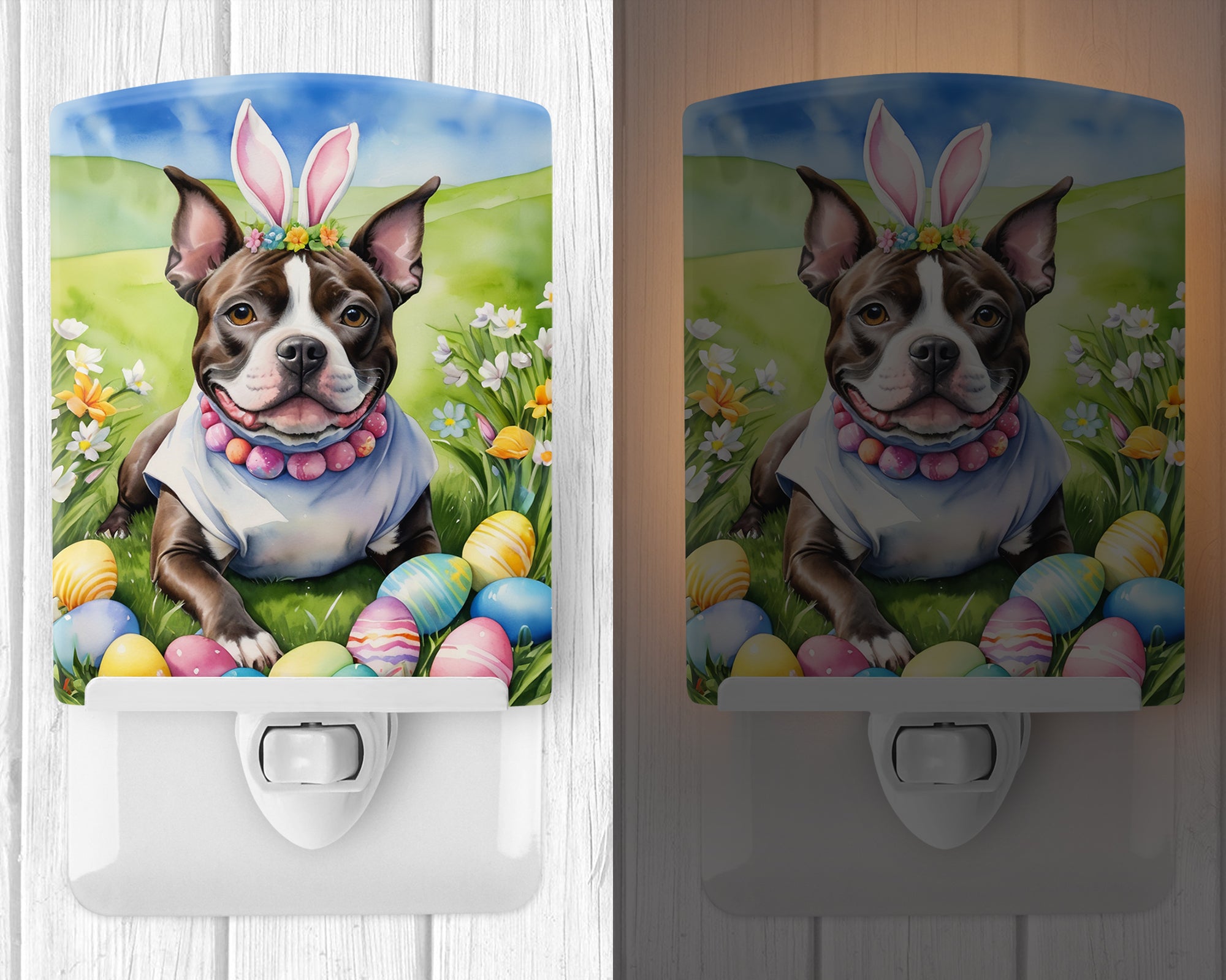 Buy this Staffordshire Bull Terrier Easter Egg Hunt Ceramic Night Light