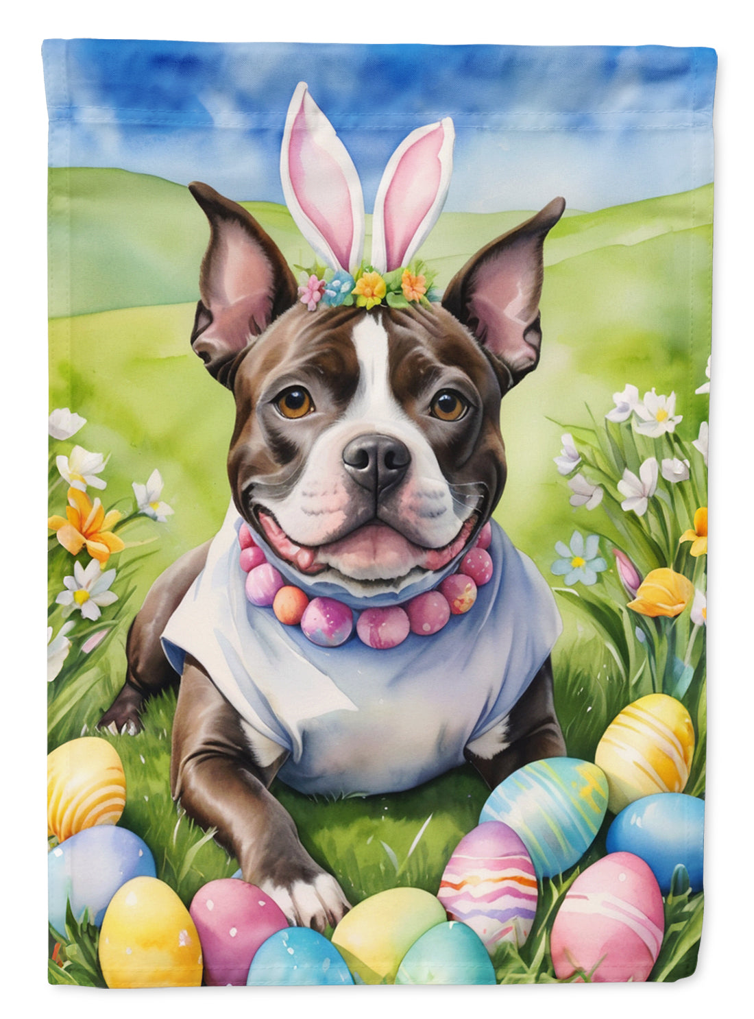 Buy this Staffordshire Bull Terrier Easter Egg Hunt Garden Flag