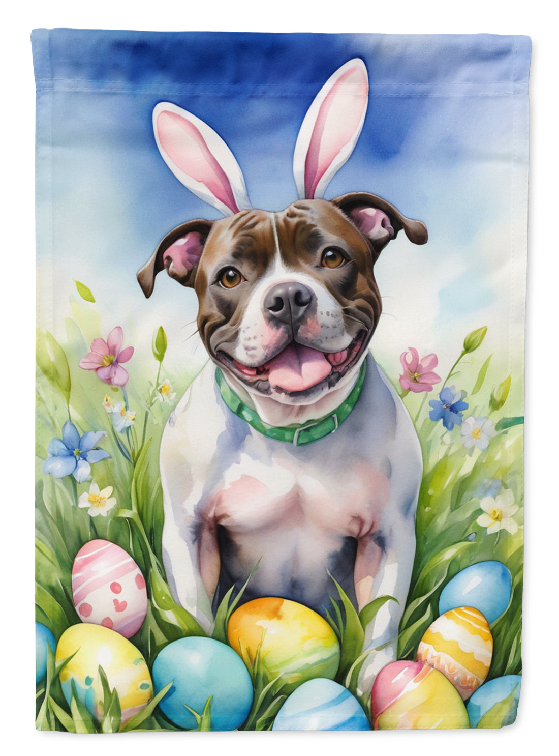 Buy this Staffordshire Bull Terrier Easter Egg Hunt Garden Flag