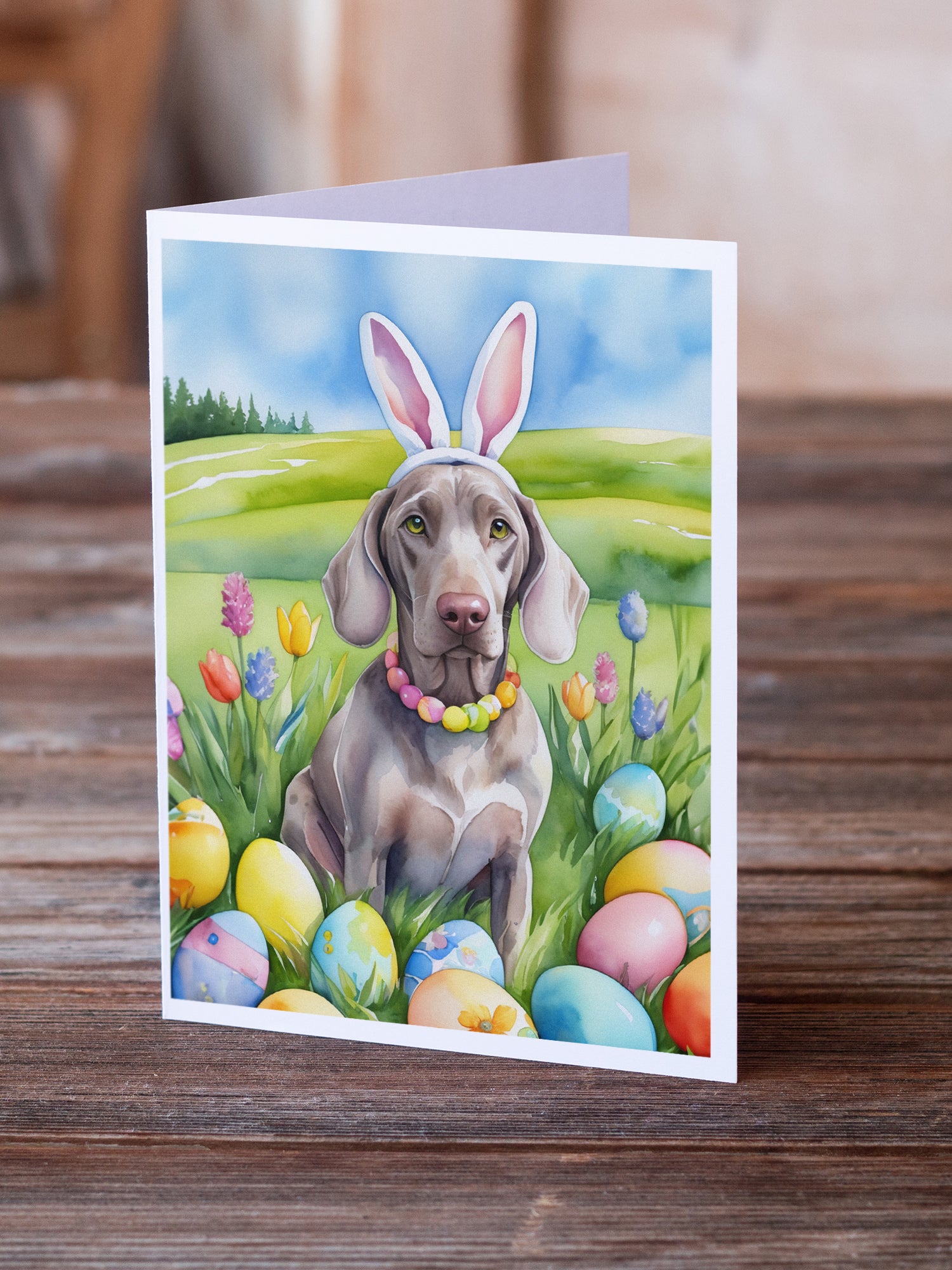 Buy this Weimaraner Easter Egg Hunt Greeting Cards Pack of 8